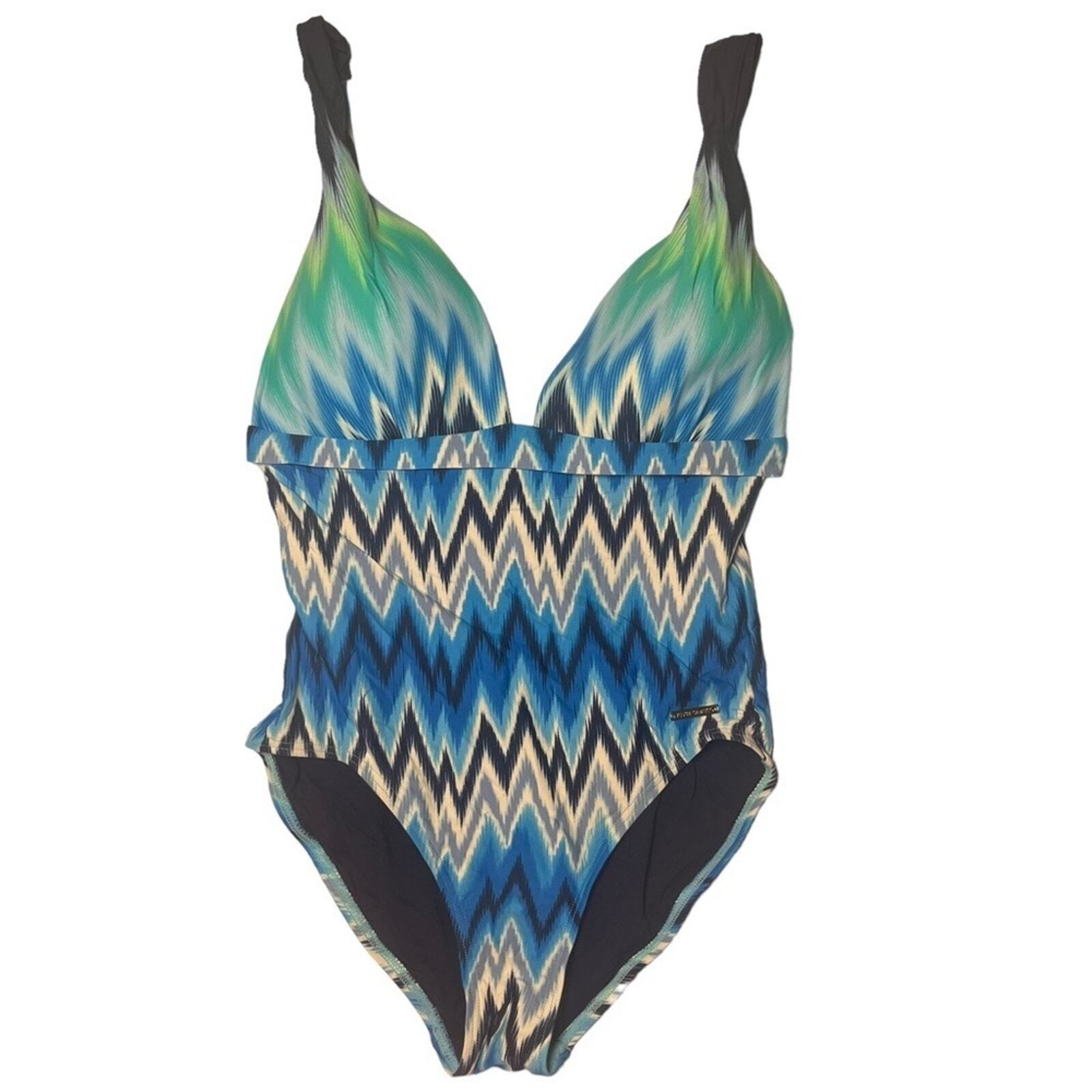 Vince Camuto Womens Swimsuit Size 12 One Piece Swim Multicolor Aztec Plunge Neck