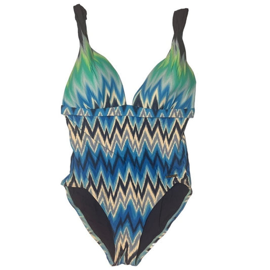 Vince Camuto Womens Swimsuit Size 12 One Piece Swim Multicolor Aztec Plunge Neck