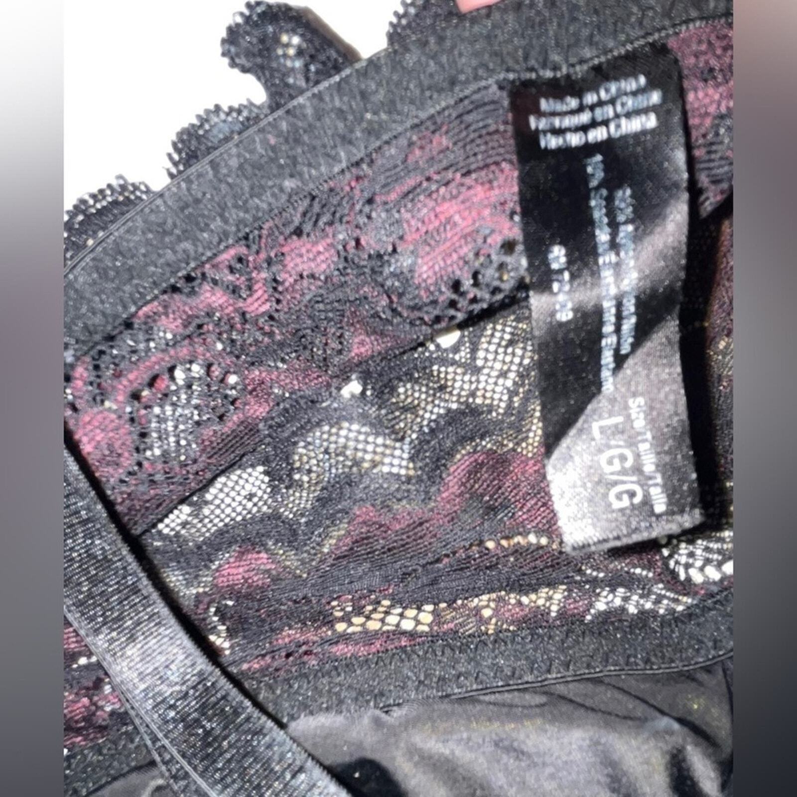 Women’s Size Large bra bralette black purple lace adjustable straps 