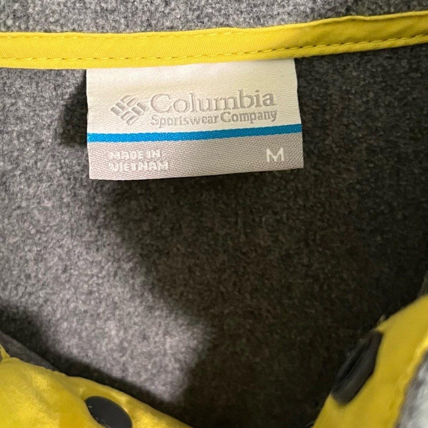 Columbia Mens Medium Fleece 1/4 Snap Pullover Gray w/ Yellow Trim