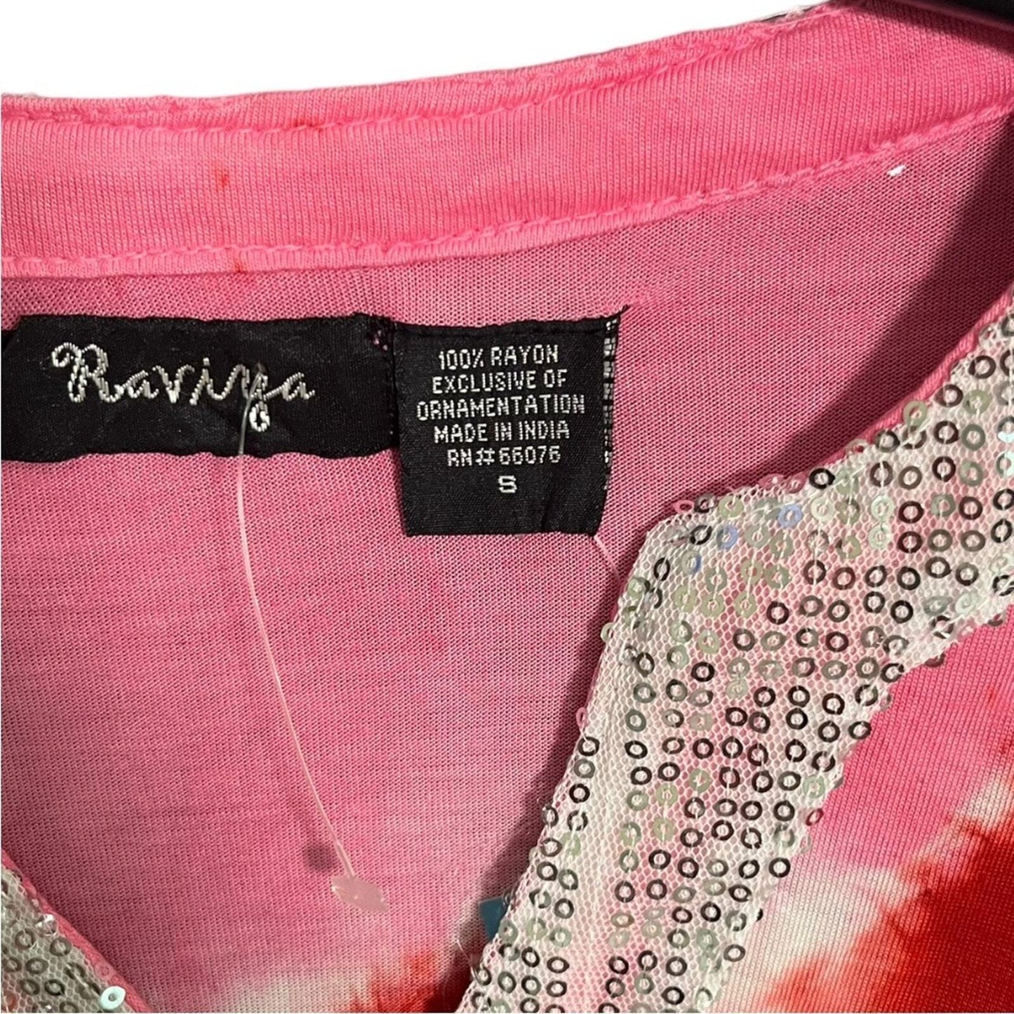 Raviya Womens Small Red Pink Tie Dyed Sequin Neck Lower Sleeve Swim Coverup NWT