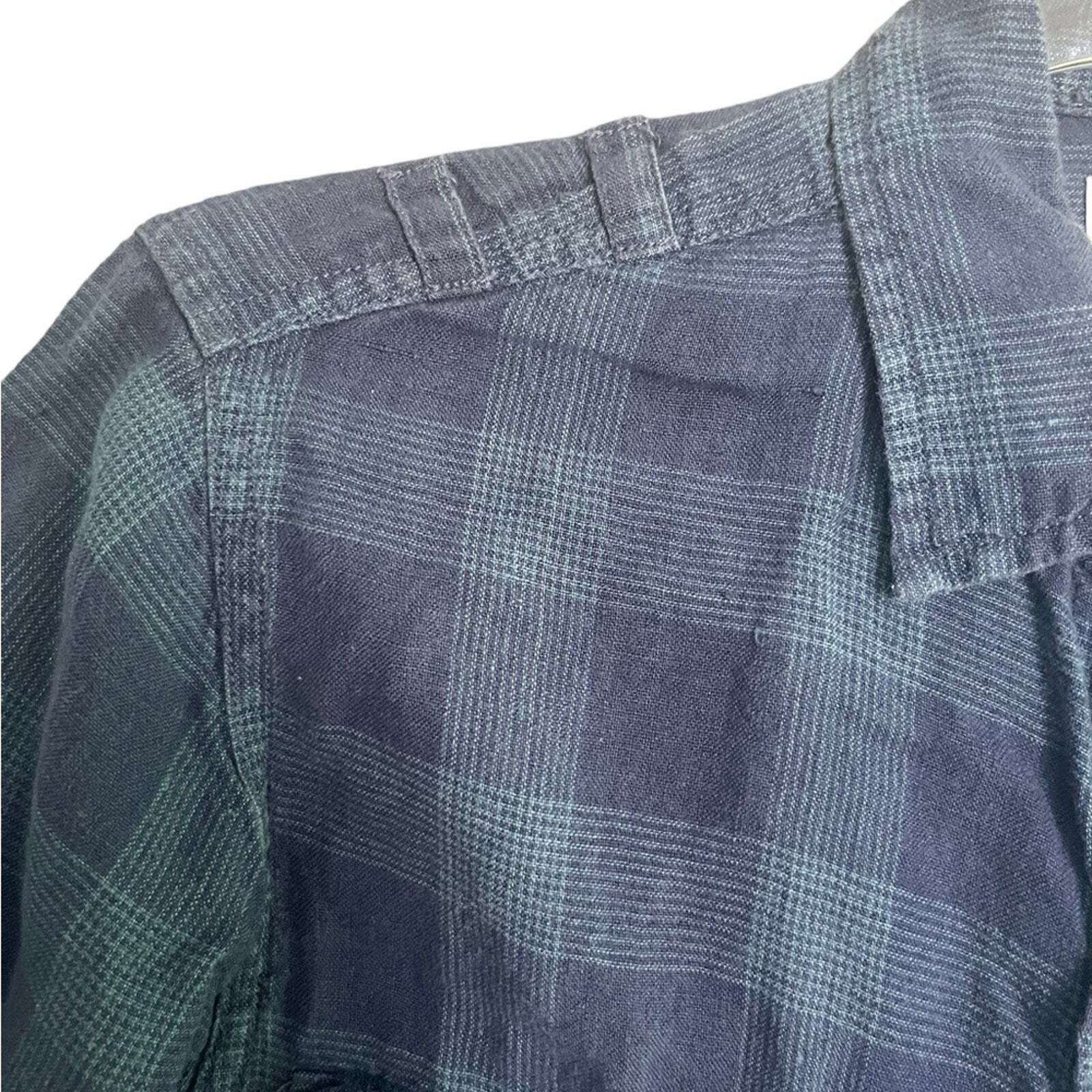 J. Crew Mens XS Authentic Workwear 100% Linen Blue Plaid Long Sleeve Button Down
