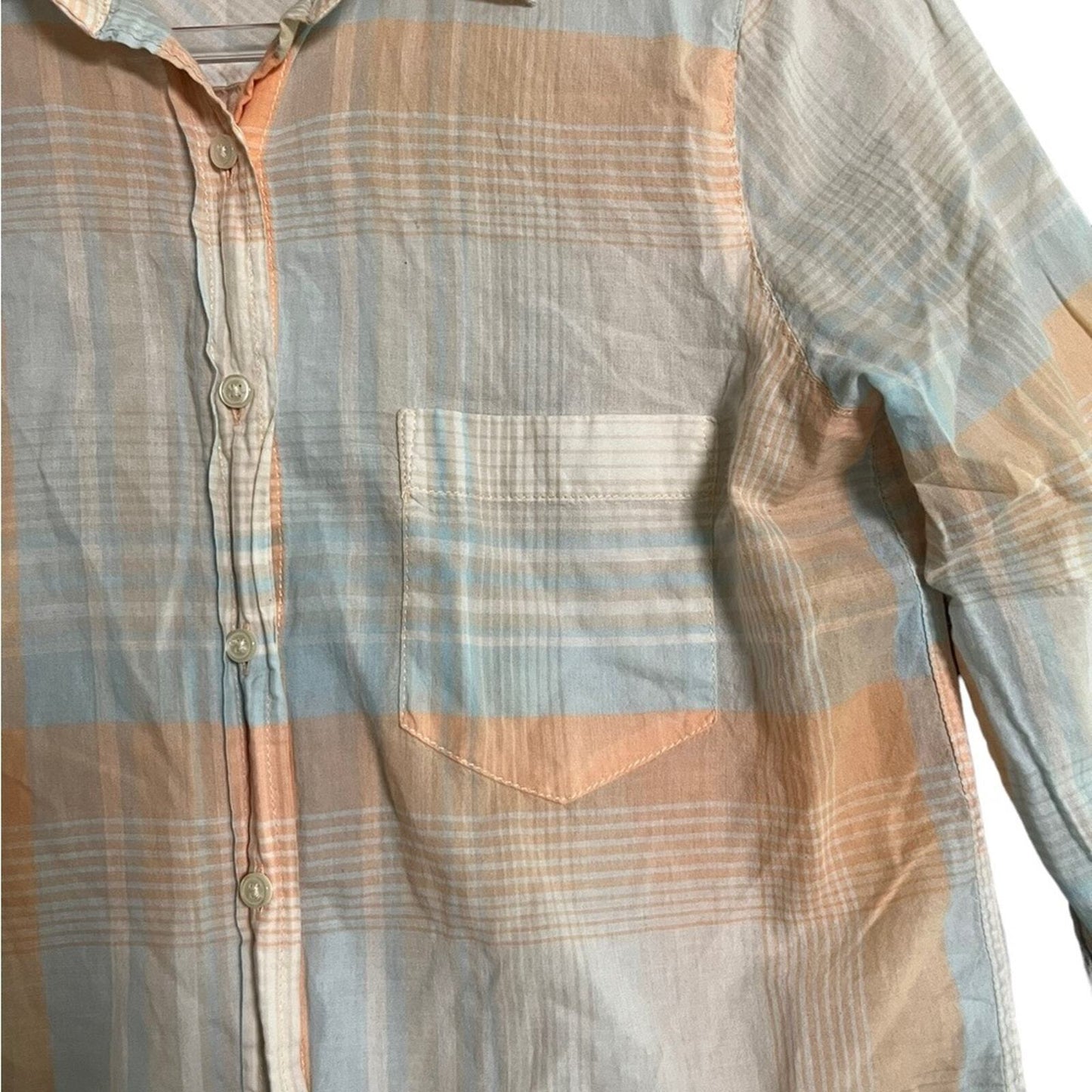 J. Crew Womens XS The Perfect Fit Peach Blue White Long Sleeve Button Down Shirt
