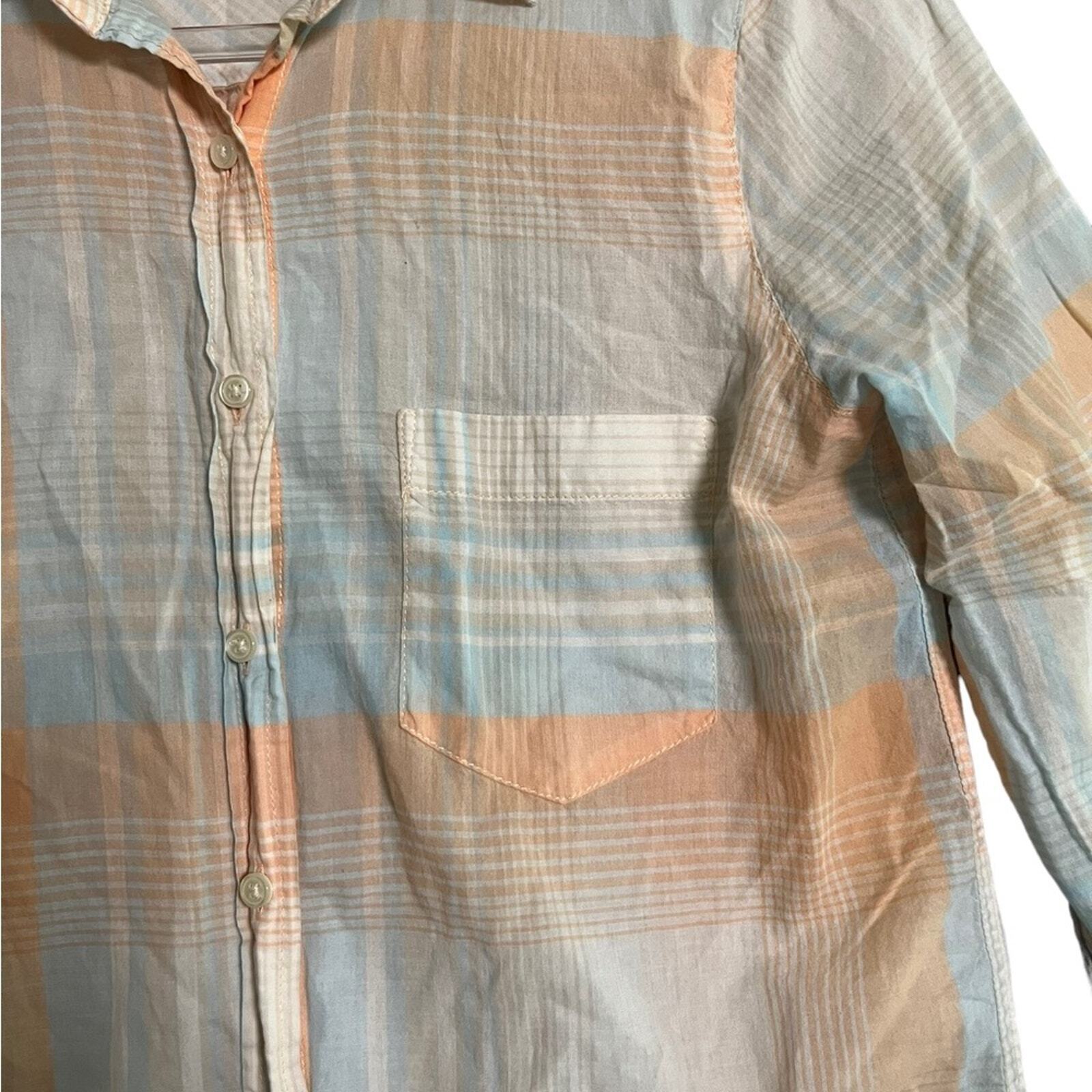 J. Crew Womens XS The Perfect Fit Peach Blue White Long Sleeve Button Down Shirt