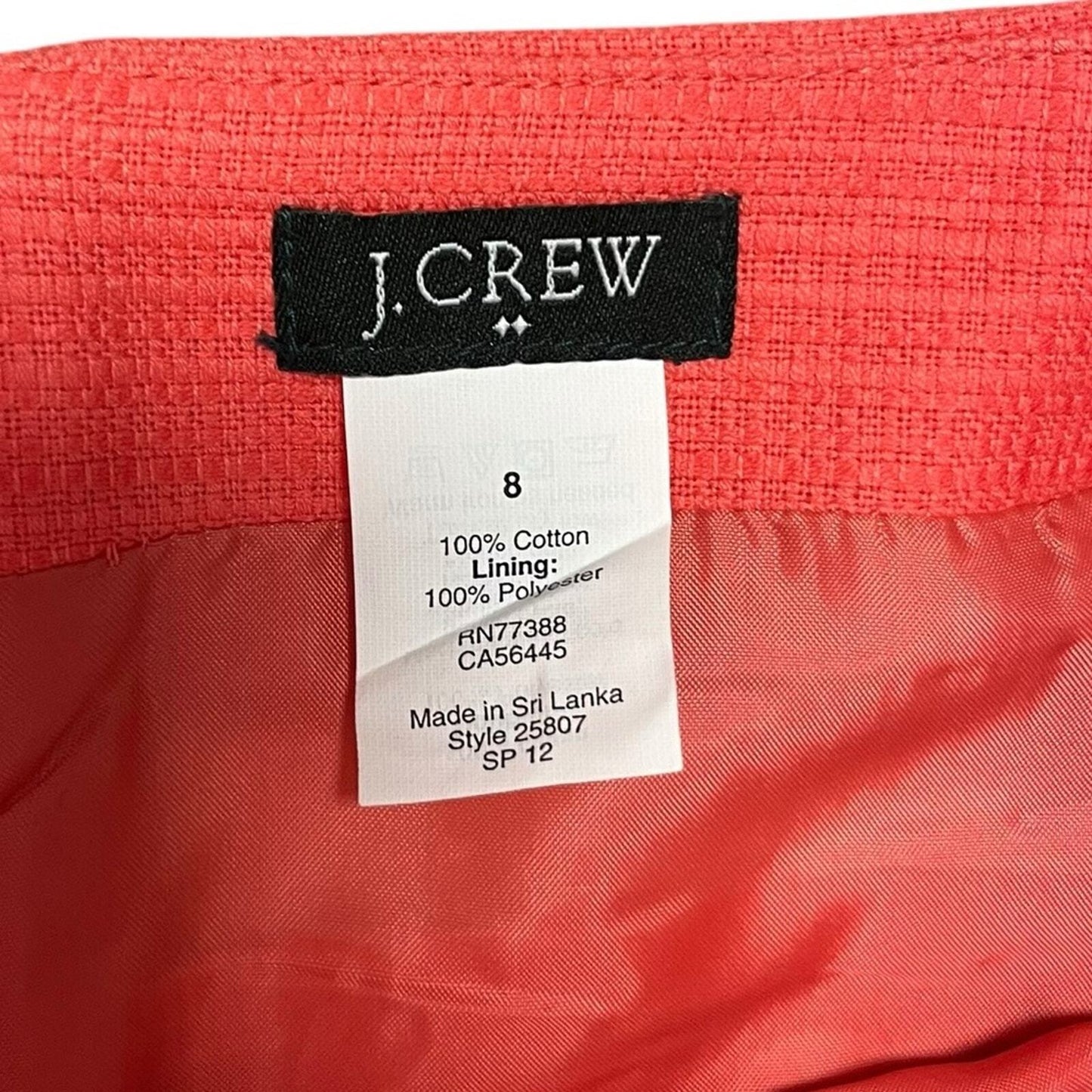 J Crew Womens Coral Mini Skirt Size 8