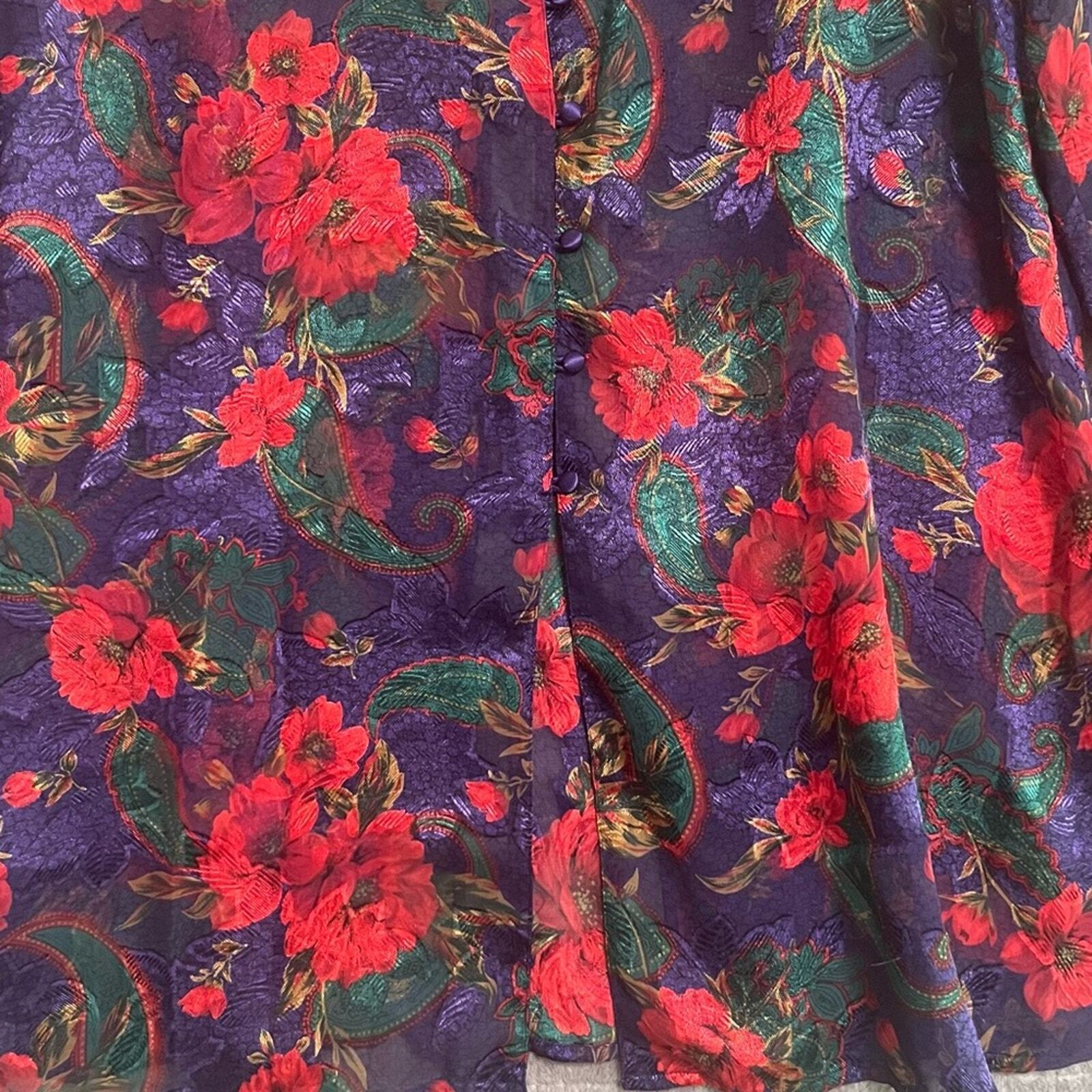 Vintage Victoria's Secret Womens Small Gold Label Red Purple Floral Kimono Top