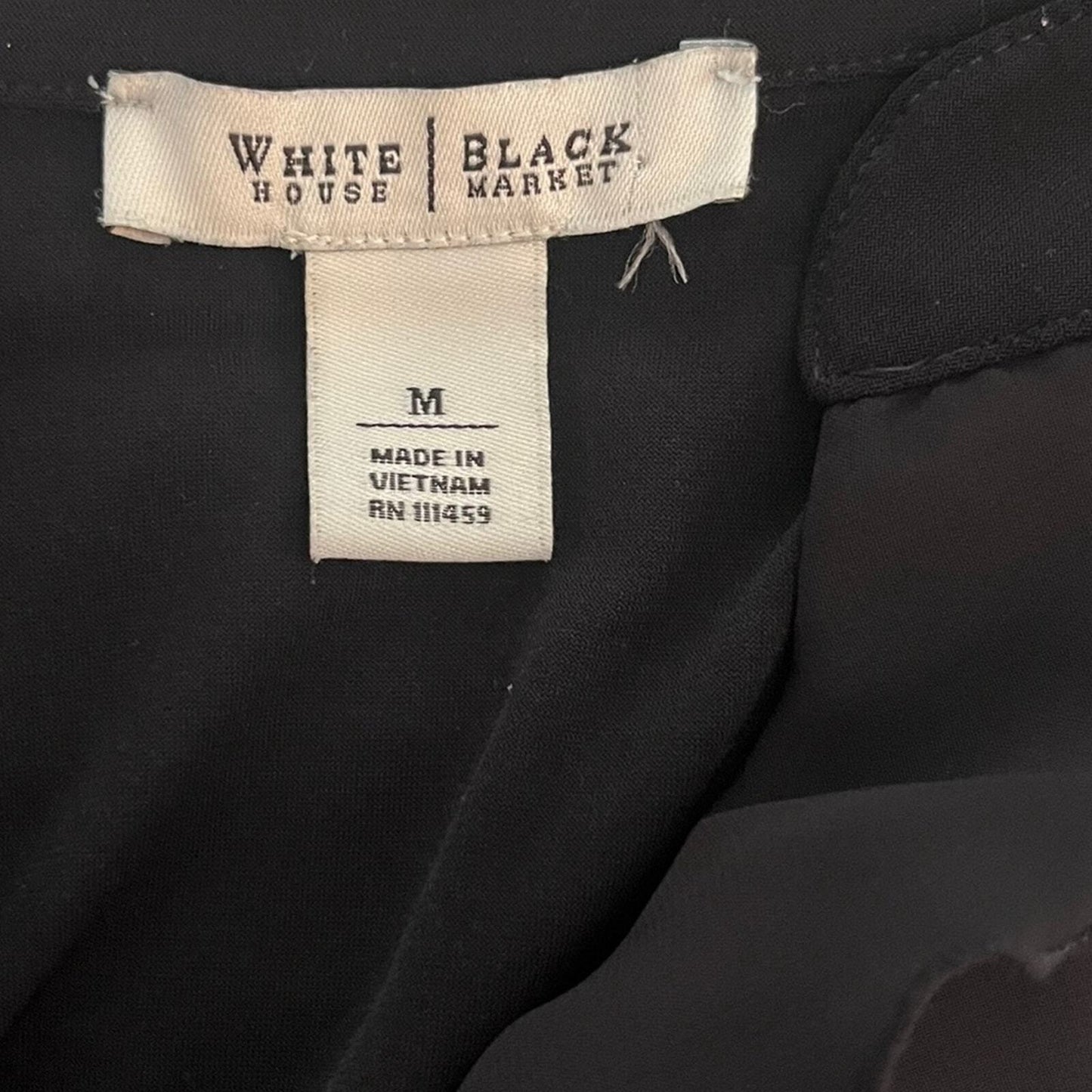 White House Black Market Womens Medium Black Sleeveless Ruffled V Neck Blouse