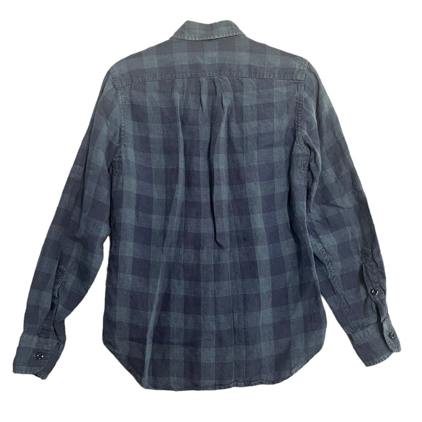J. Crew Mens XS Authentic Workwear 100% Linen Blue Plaid Long Sleeve Button Down