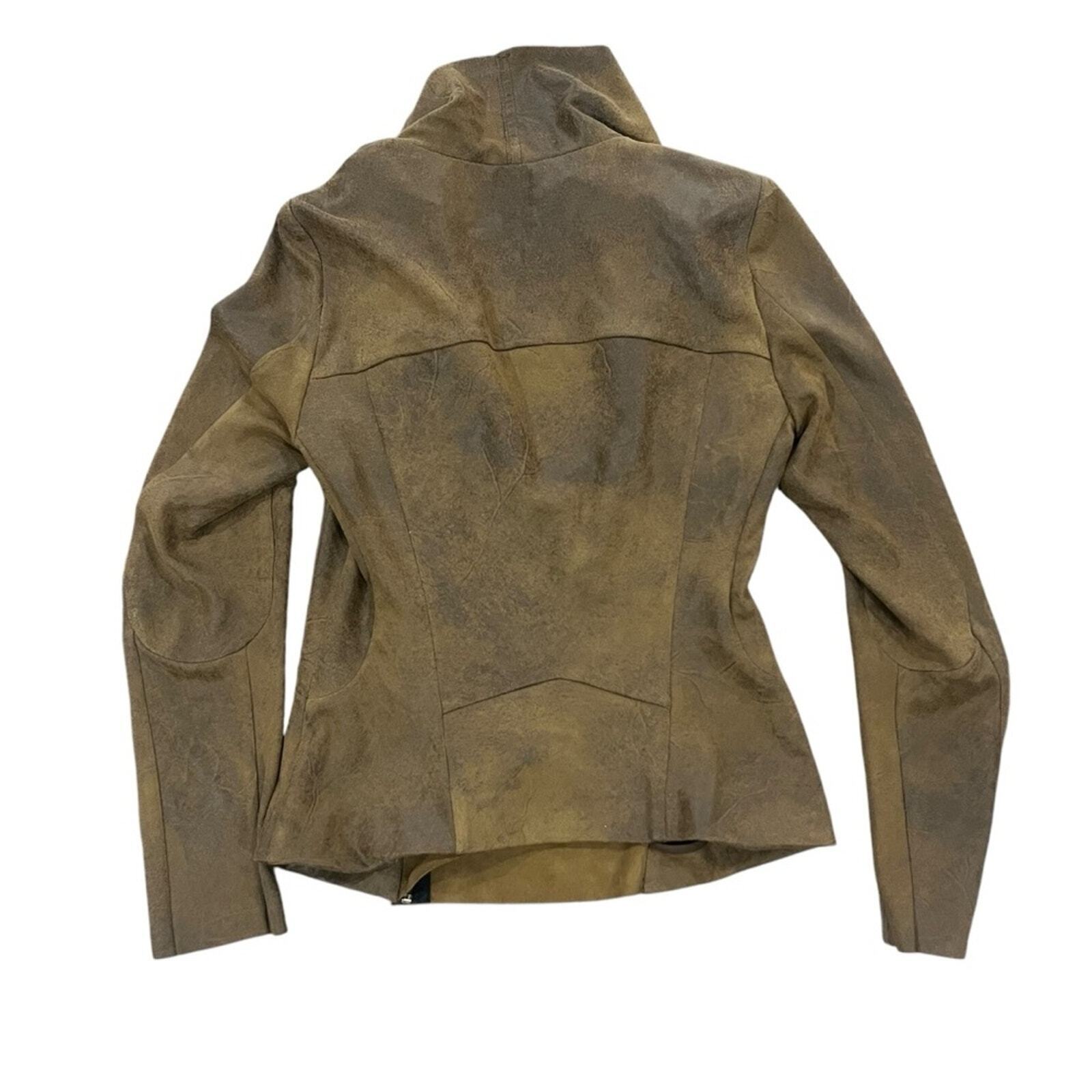 ZARA Womens Size Medium Brown Faux Suede Effect Overshirt Moto Style Jacket