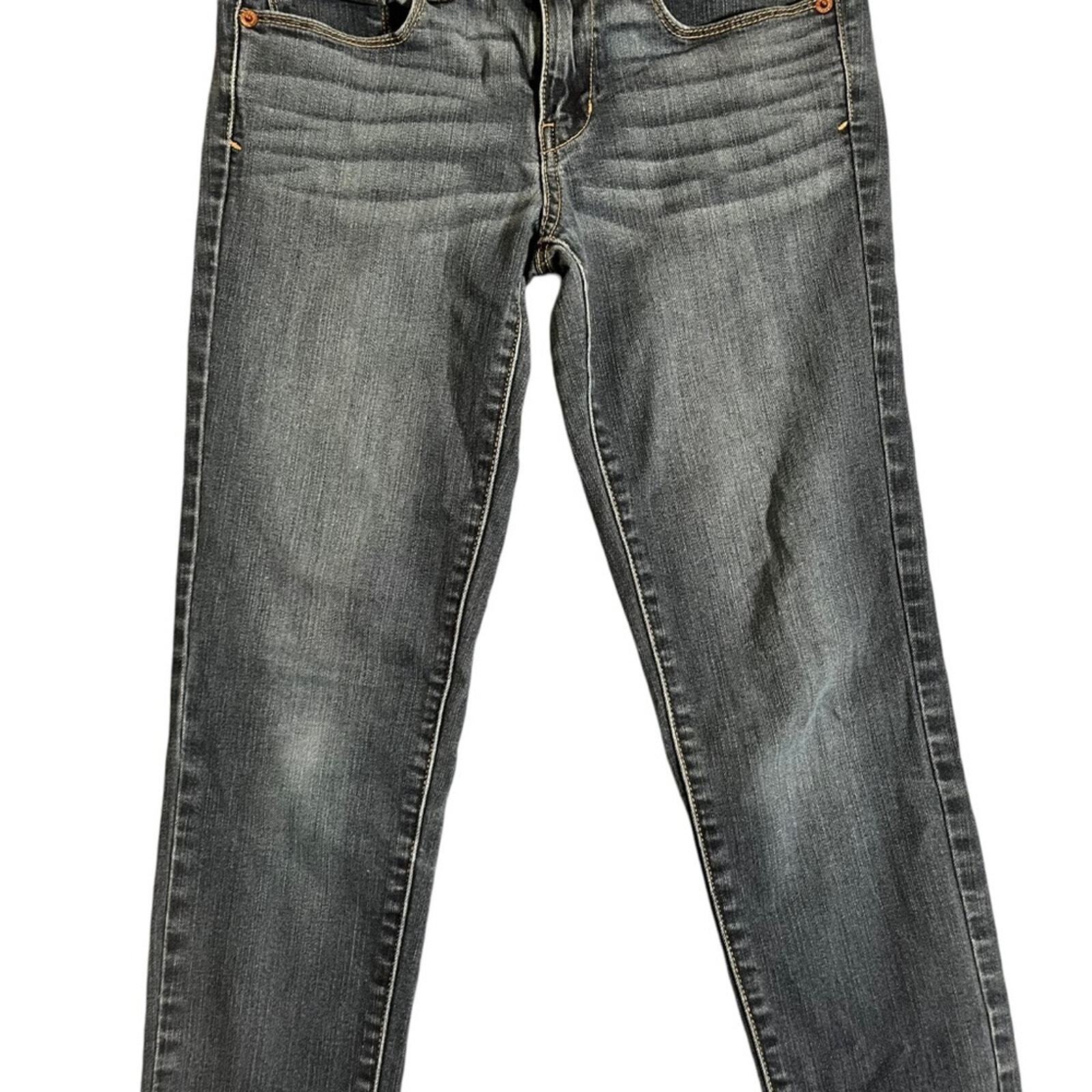 American Eagle Womens Mid Rise Super Skinny 4 Long Jeans Whiskered Front 