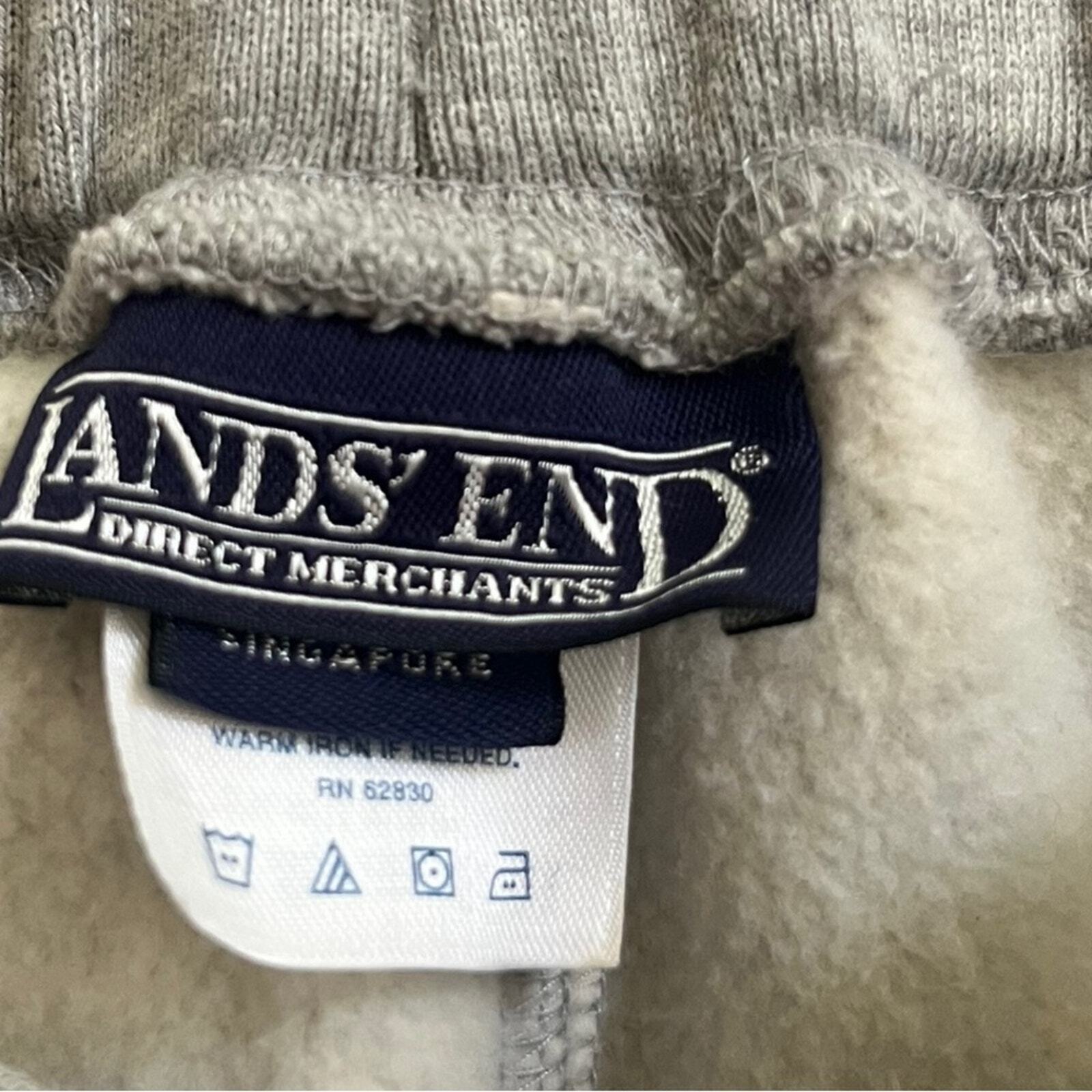 Land's End Boys Athletic Pants Size 18 Gray Side Stripe Straight Leg Drawstring 