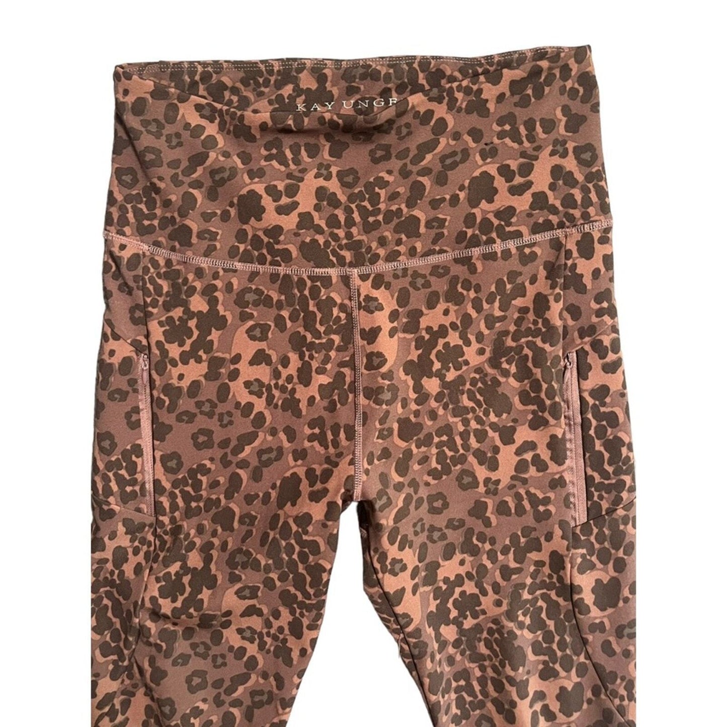Kay Unger Womens XL Leopard High Waisted Leggings With Pockets