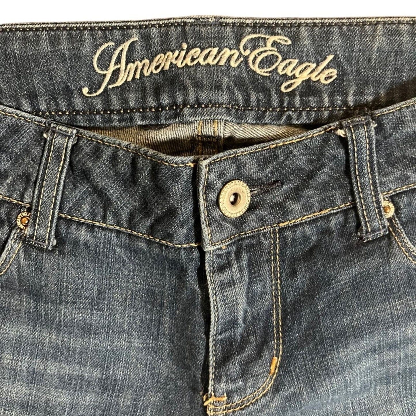 American Eagle Womens 77 Straight 8 Long Medium Wash Denim Jeans