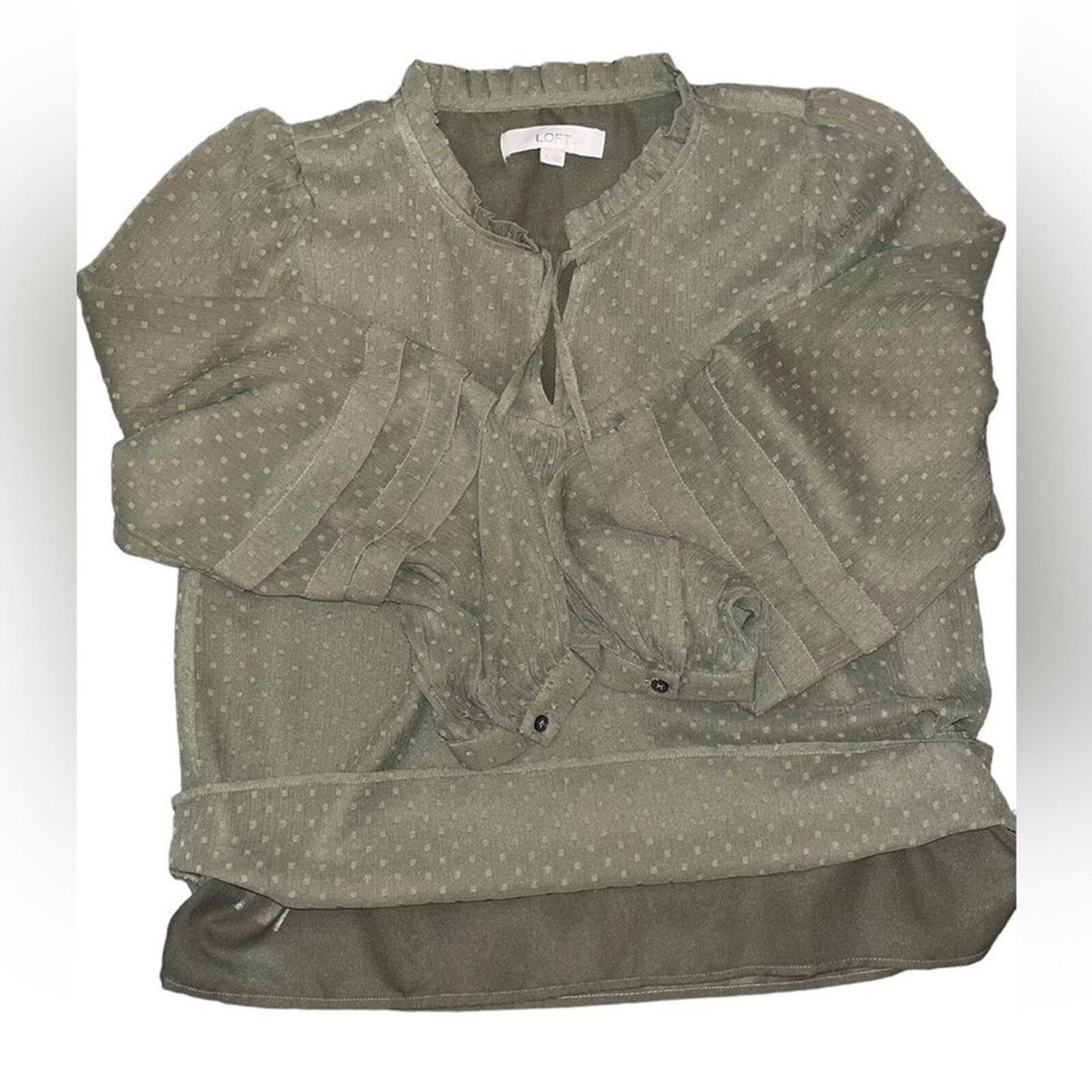 LOFT Womens Size Small Olive Green Semi Sheer Lined Blouse