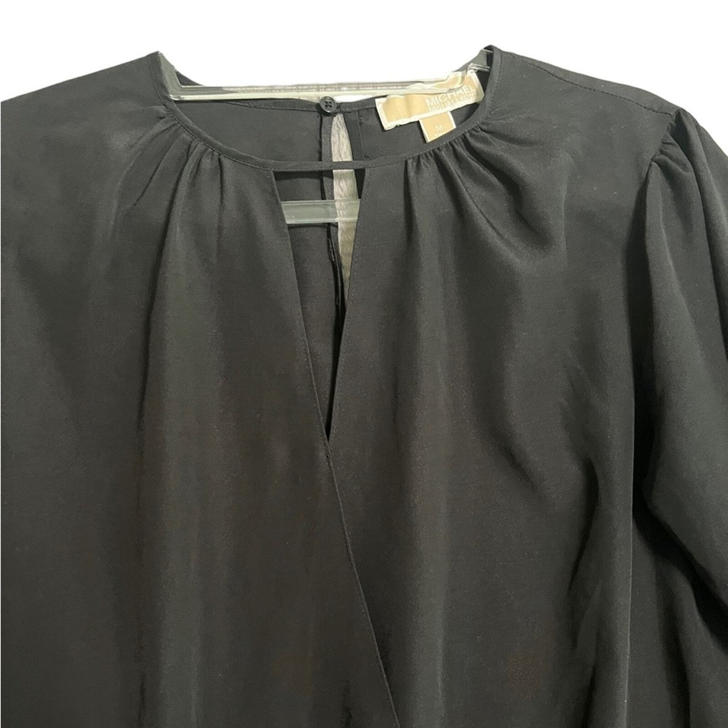 Michael Kors Womens Medium Black Long Sleeve Blouson Crossover Top