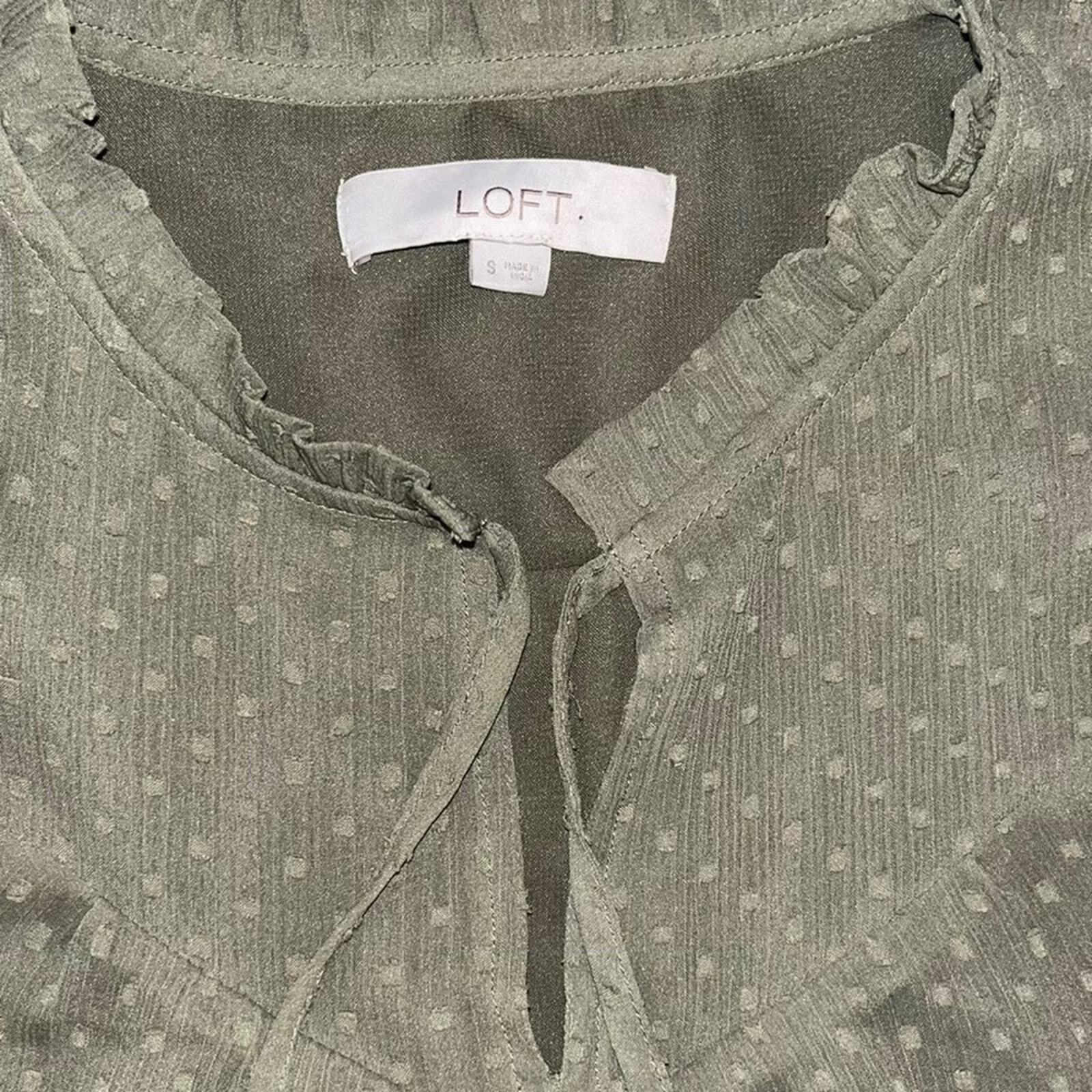 LOFT Womens Size Small Olive Green Semi Sheer Lined Blouse