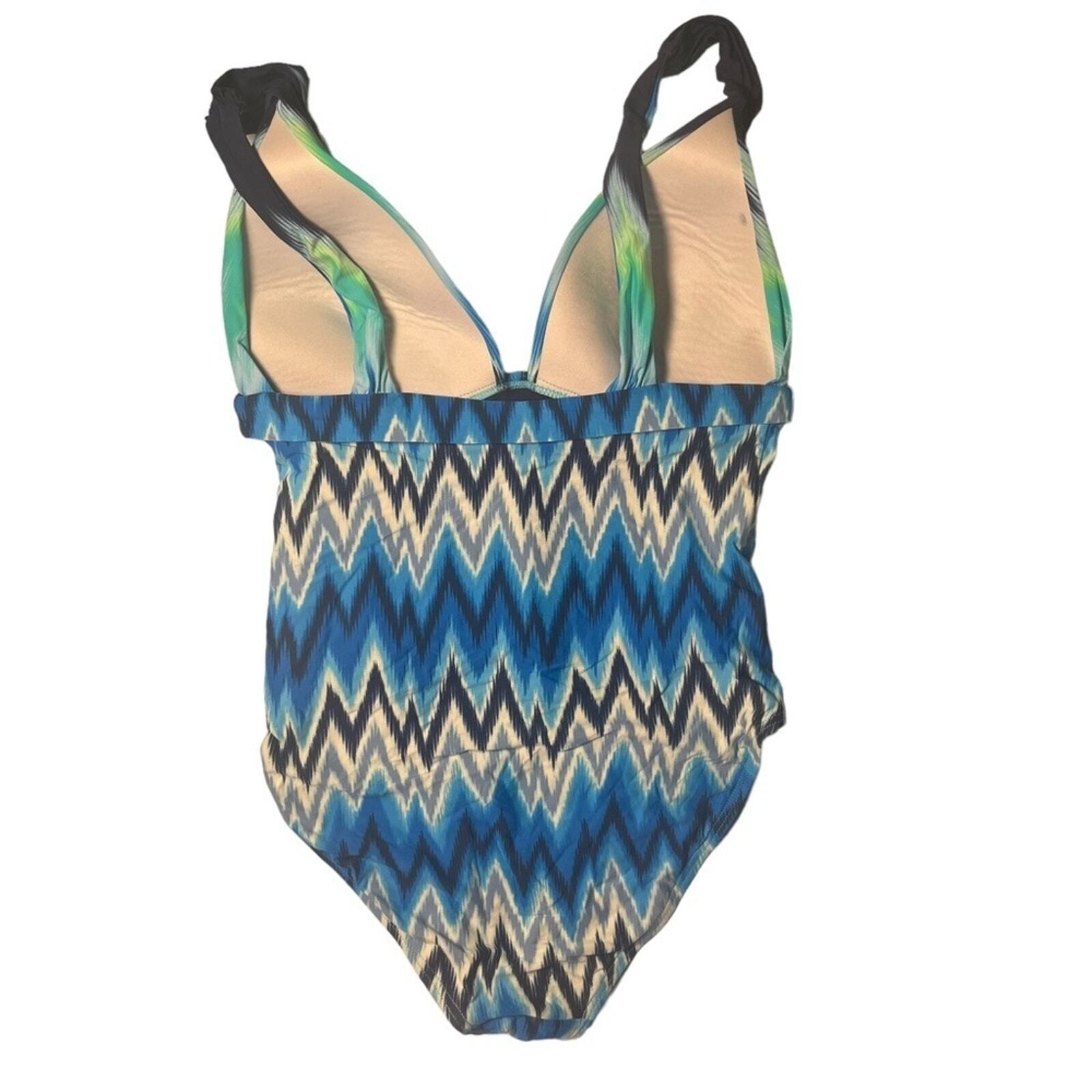 Vince Camuto Womens Swimsuit Size 12 One Piece Swim Multicolor Aztec Plunge Neck