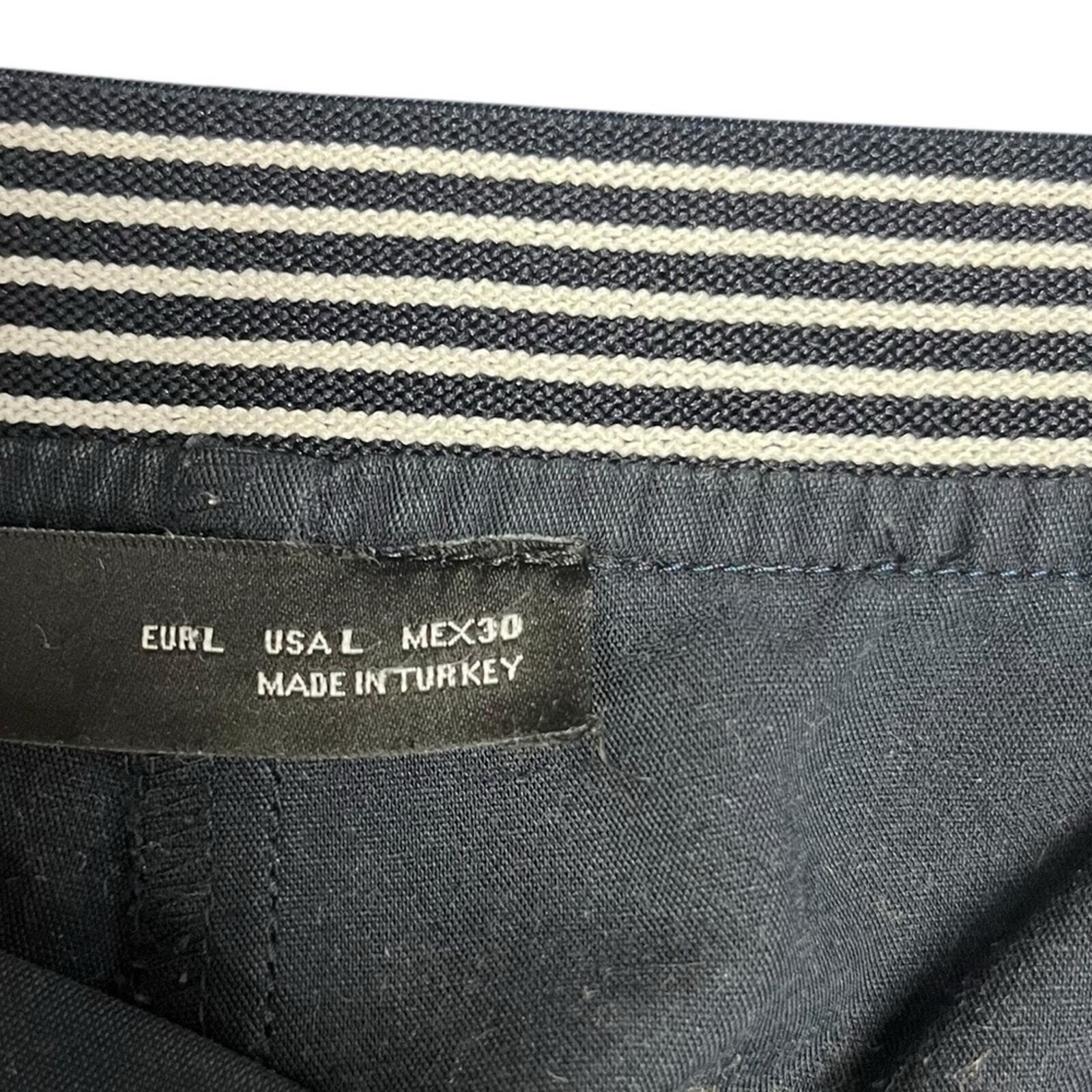 ZARA Womens Size Large Navy Blue Flat Front Ankle Pants Slacks