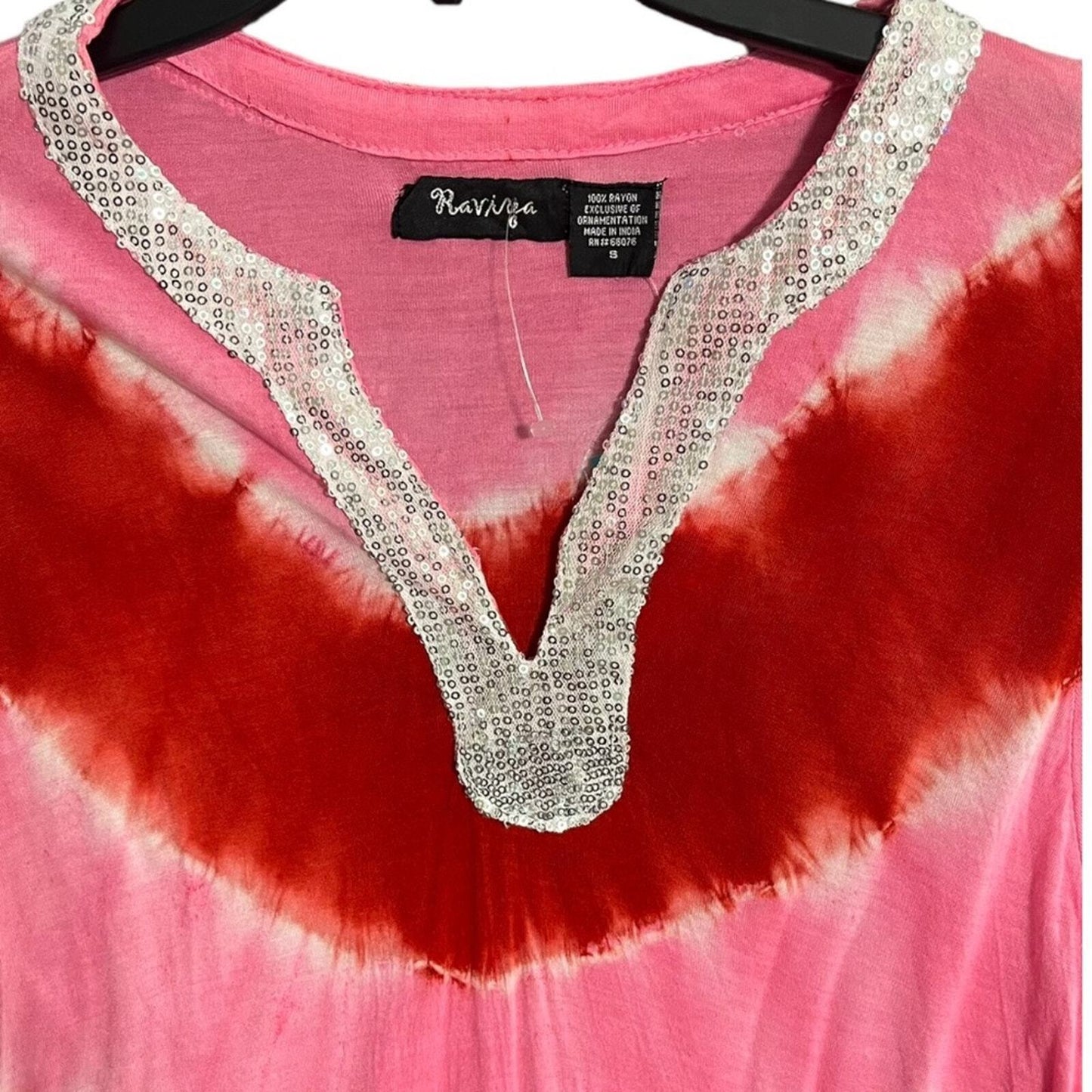 Raviya Womens Small Red Pink Tie Dyed Sequin Neck Lower Sleeve Swim Coverup NWT