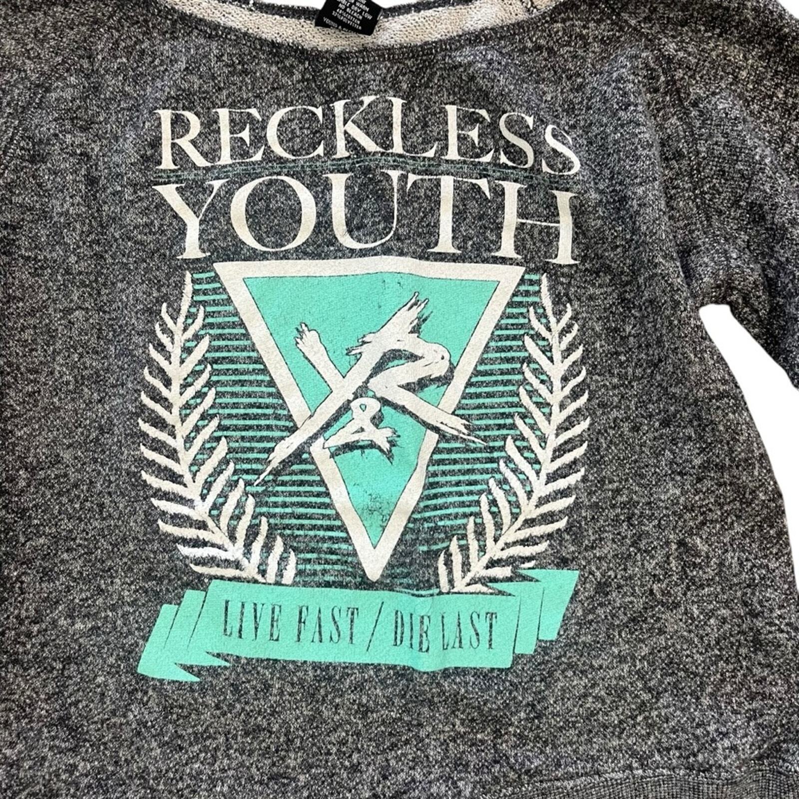 Young & Reckless Womens Size Medium Wide Neck Off Shoulder Gray Sweatshirt