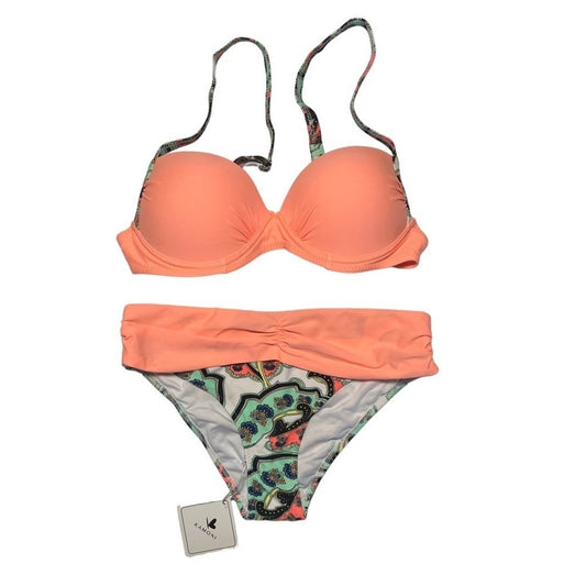 Kamoni Women's Bikini Swimsuit Size Small Peach Multicolor Push Up Split NWT