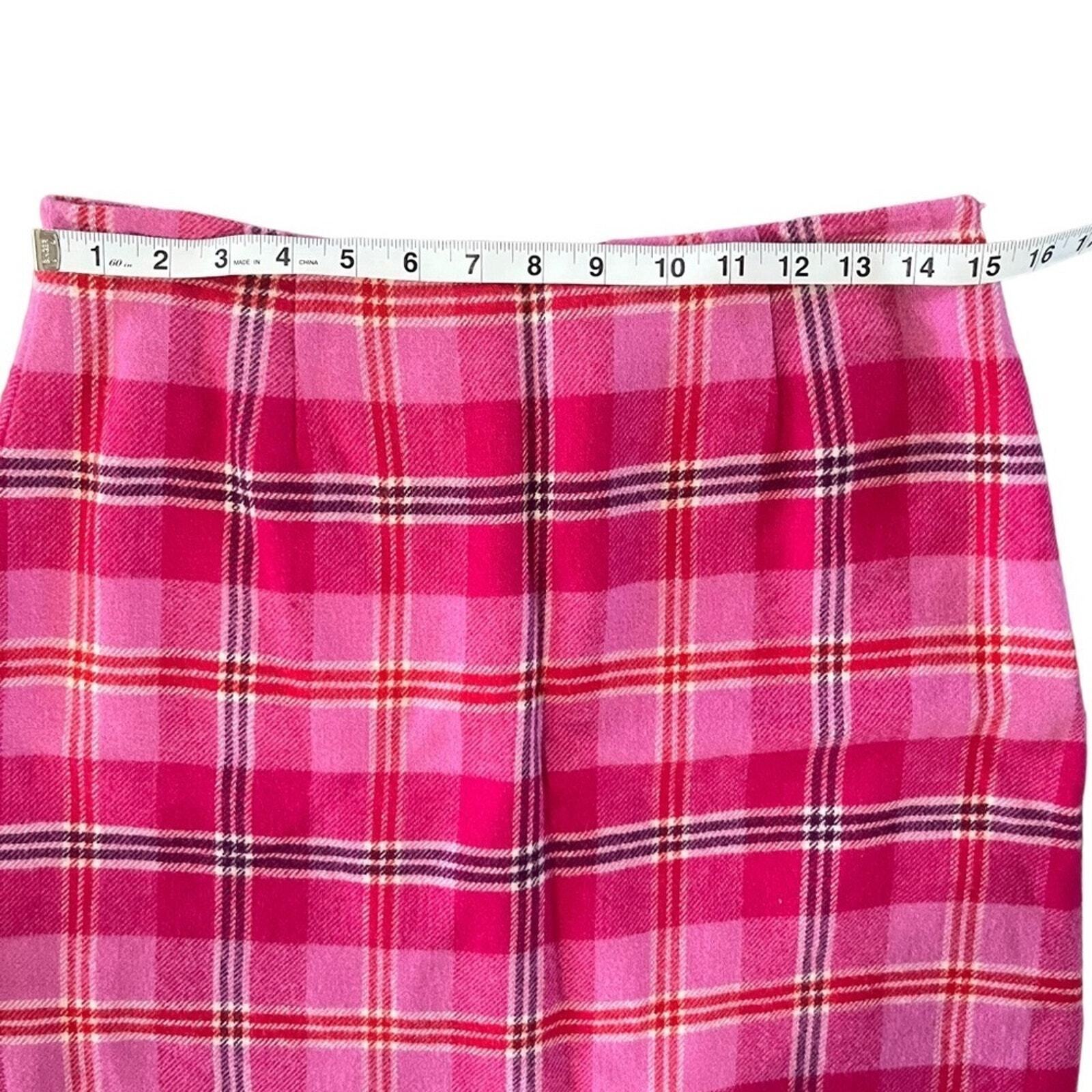 Boston Proper Women's Pink & Red Plaid Wool/Rayon Mini Skirt Size 8