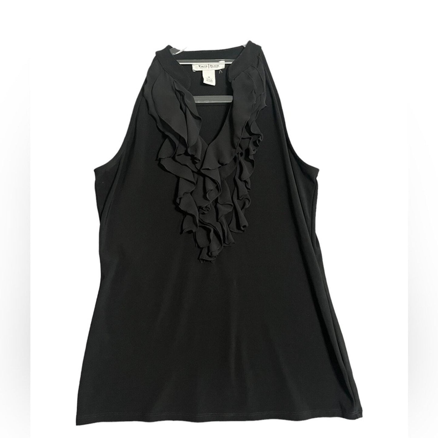 White House Black Market Womens Medium Black Sleeveless Ruffled V Neck Blouse