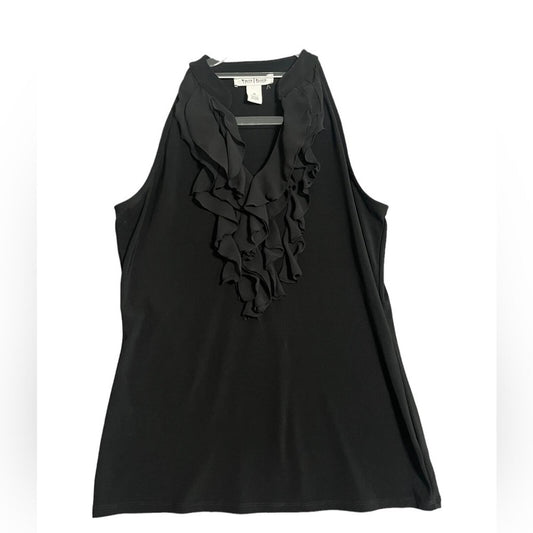 White House Black Market Womens Medium Black Sleeveless Ruffled V Neck Blouse
