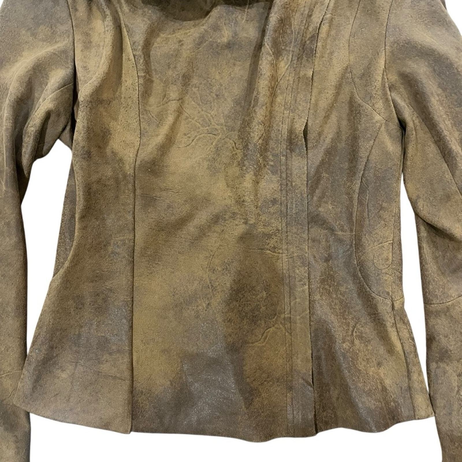 ZARA Womens Size Medium Brown Faux Suede Effect Overshirt Moto Style Jacket