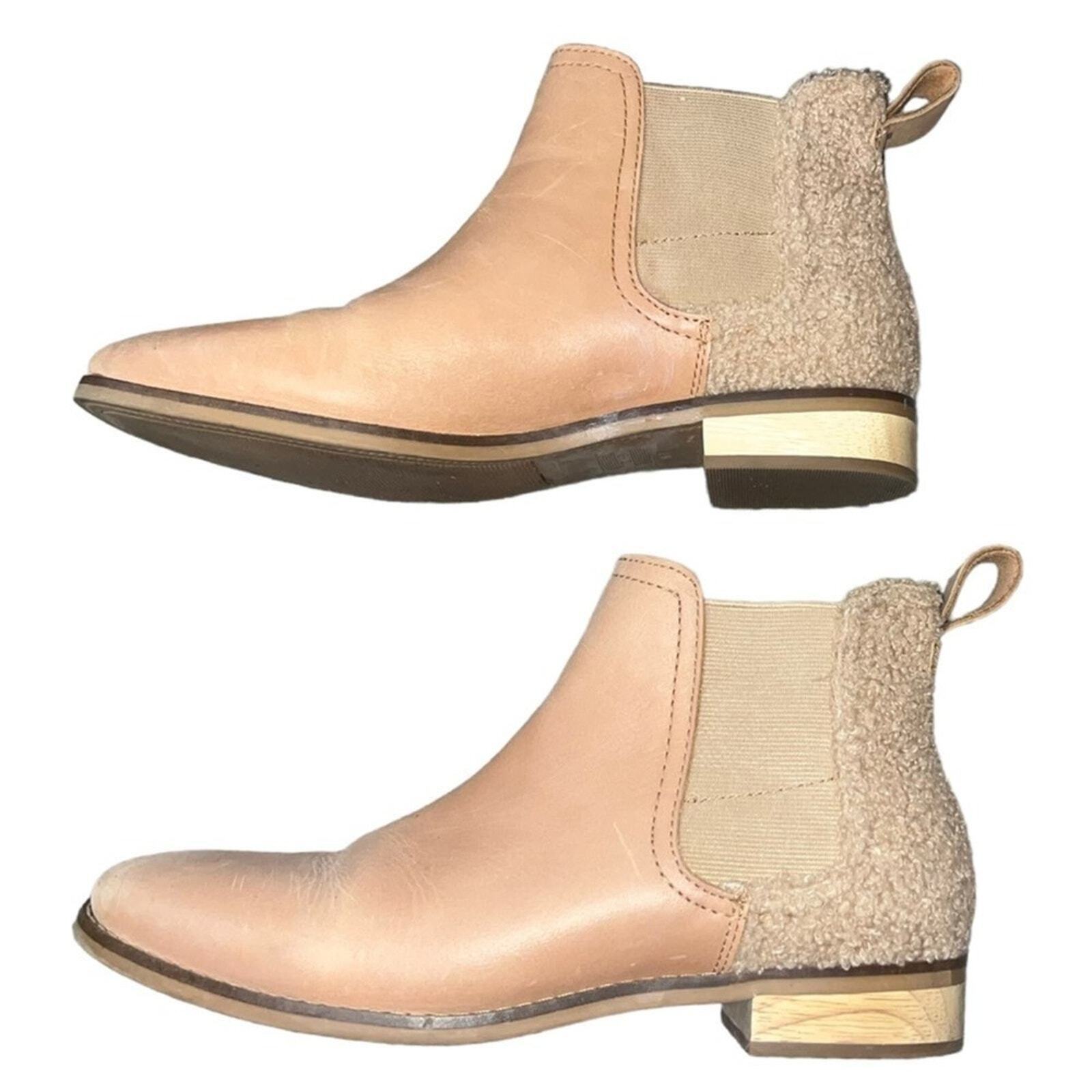 TOMS Womens Size W7 Ella Leather Chelsea Boots Honey Leather Faux Shearling 