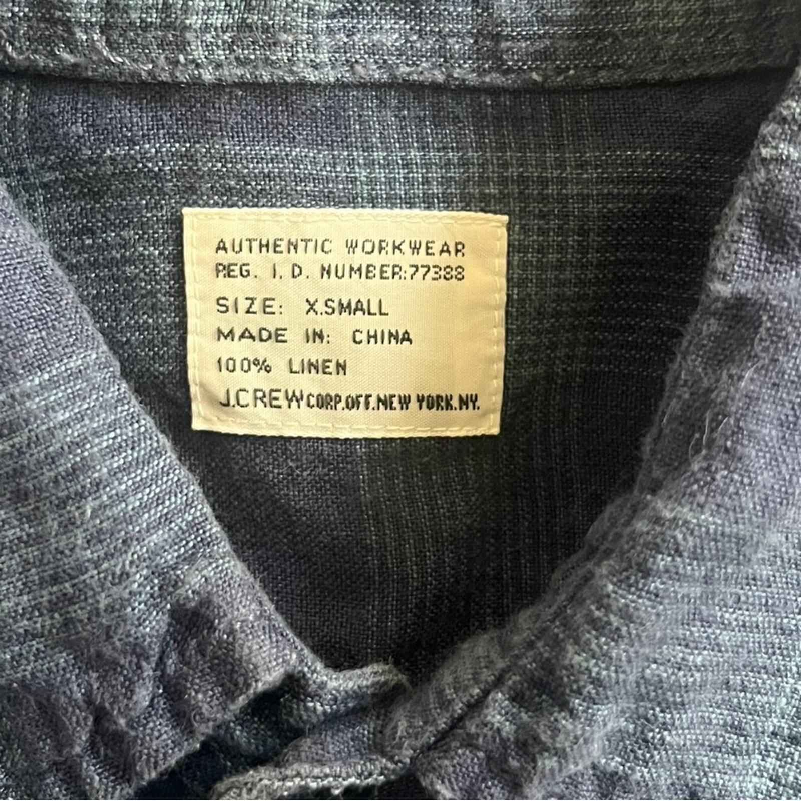 J. Crew Mens XS Authentic Workwear 100% Linen Blue Plaid Long Sleeve Button Down