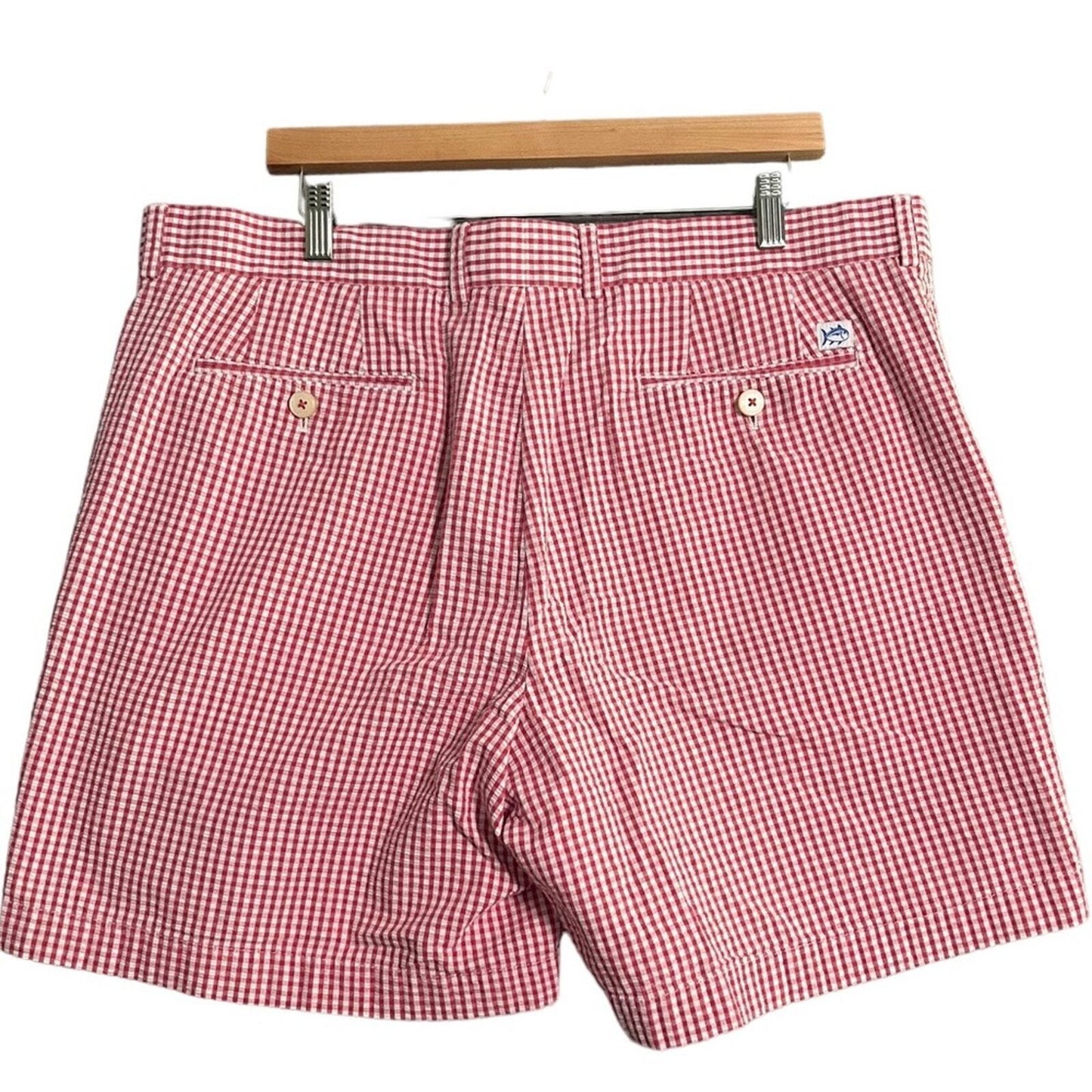 Southern Tide Mens Size 40 The Skipjack Gingham Red & White Flat Front Shorts