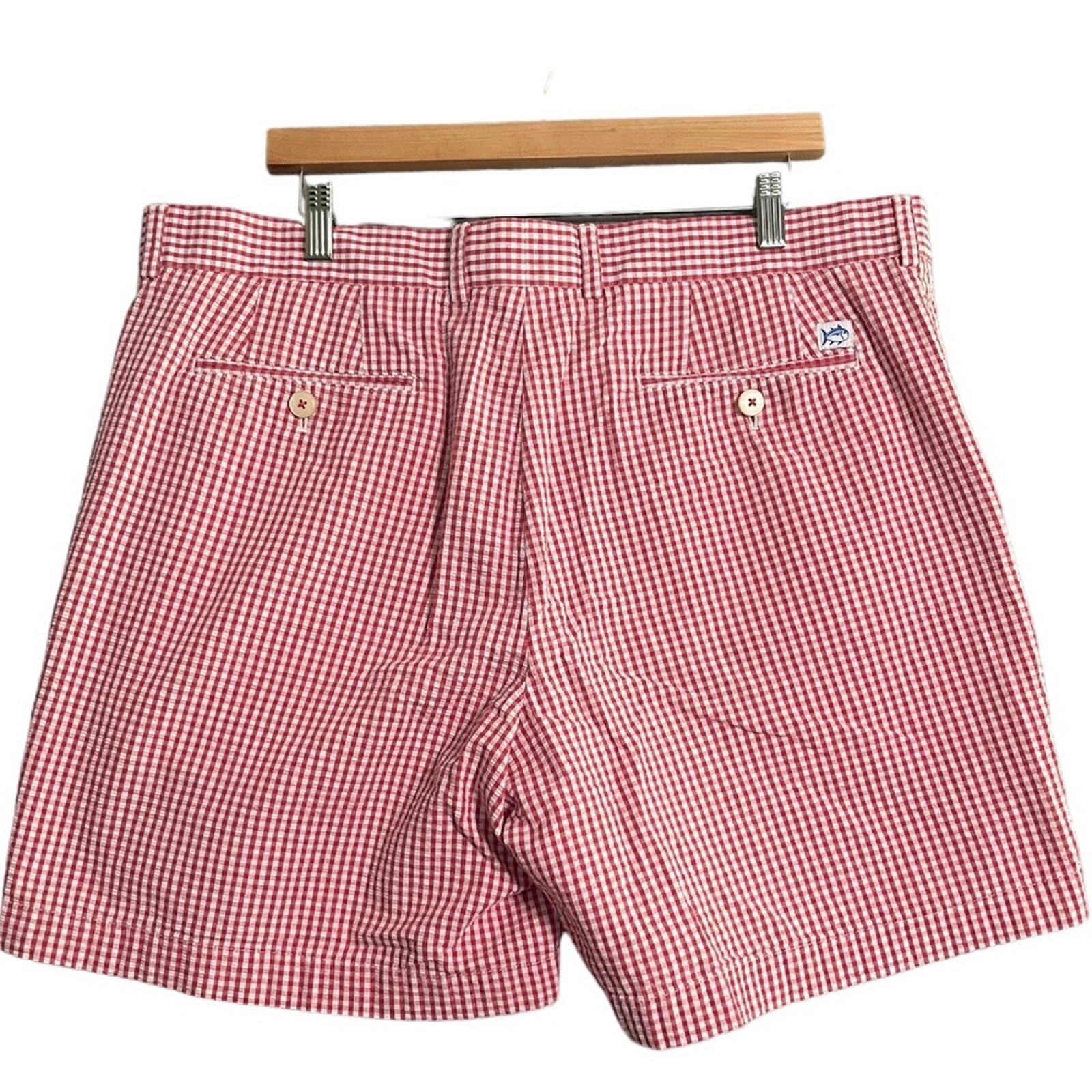 Southern Tide Mens Size 40 The Skipjack Gingham Red & White Flat Front Shorts