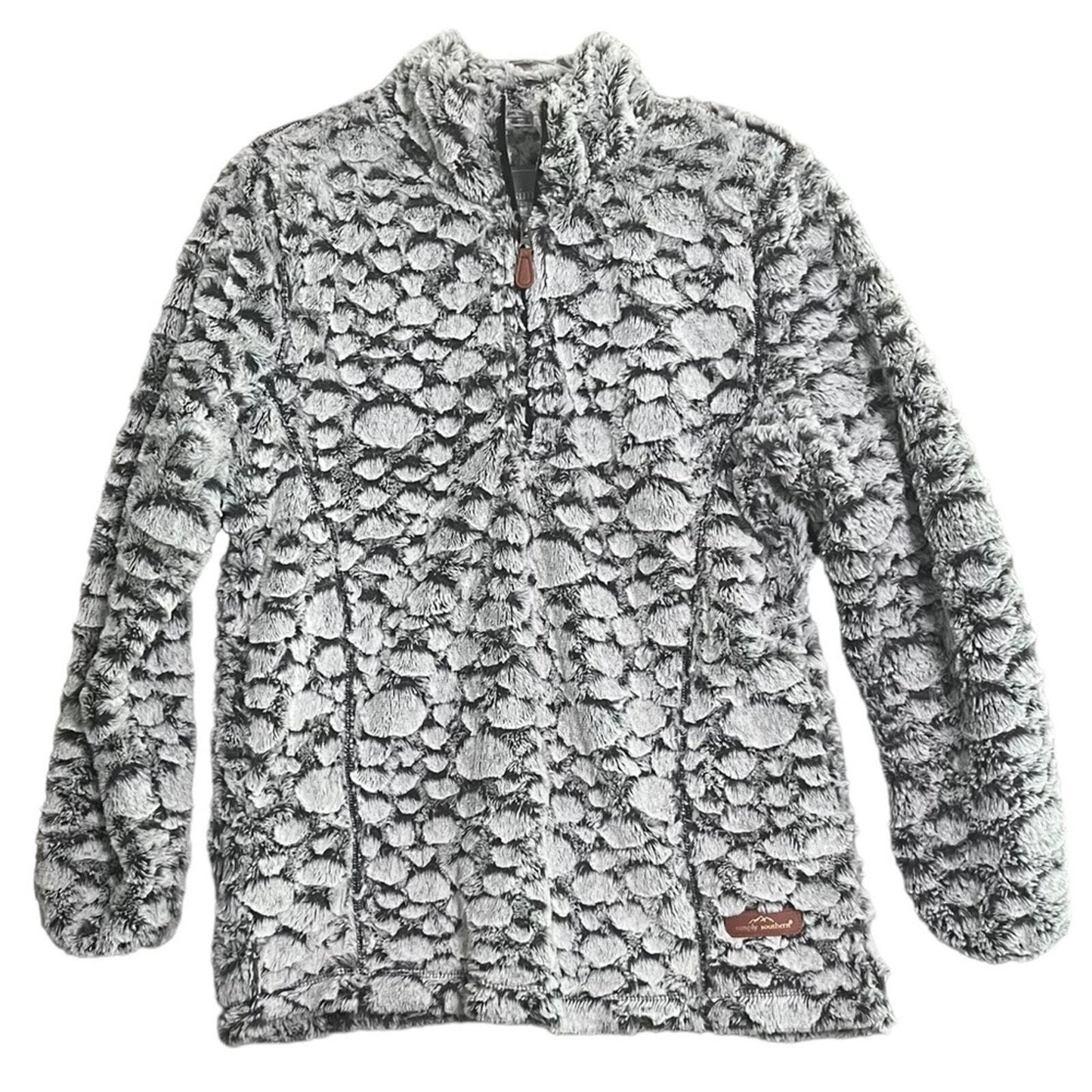 Simply Southern Womens Large Gray Bubble Fur 1/4 Zip Front Pockets Pullover