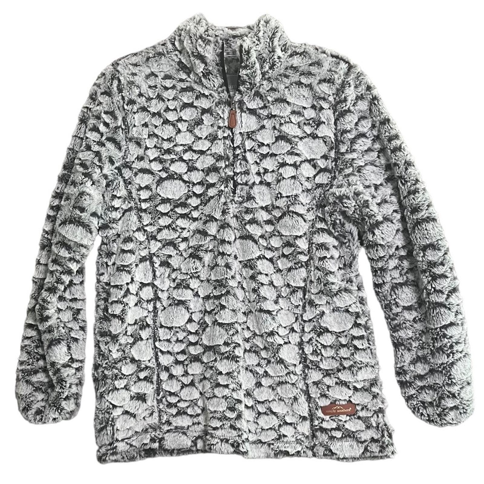 Simply Southern Womens Large Gray Bubble Fur 1/4 Zip Front Pockets Pullover