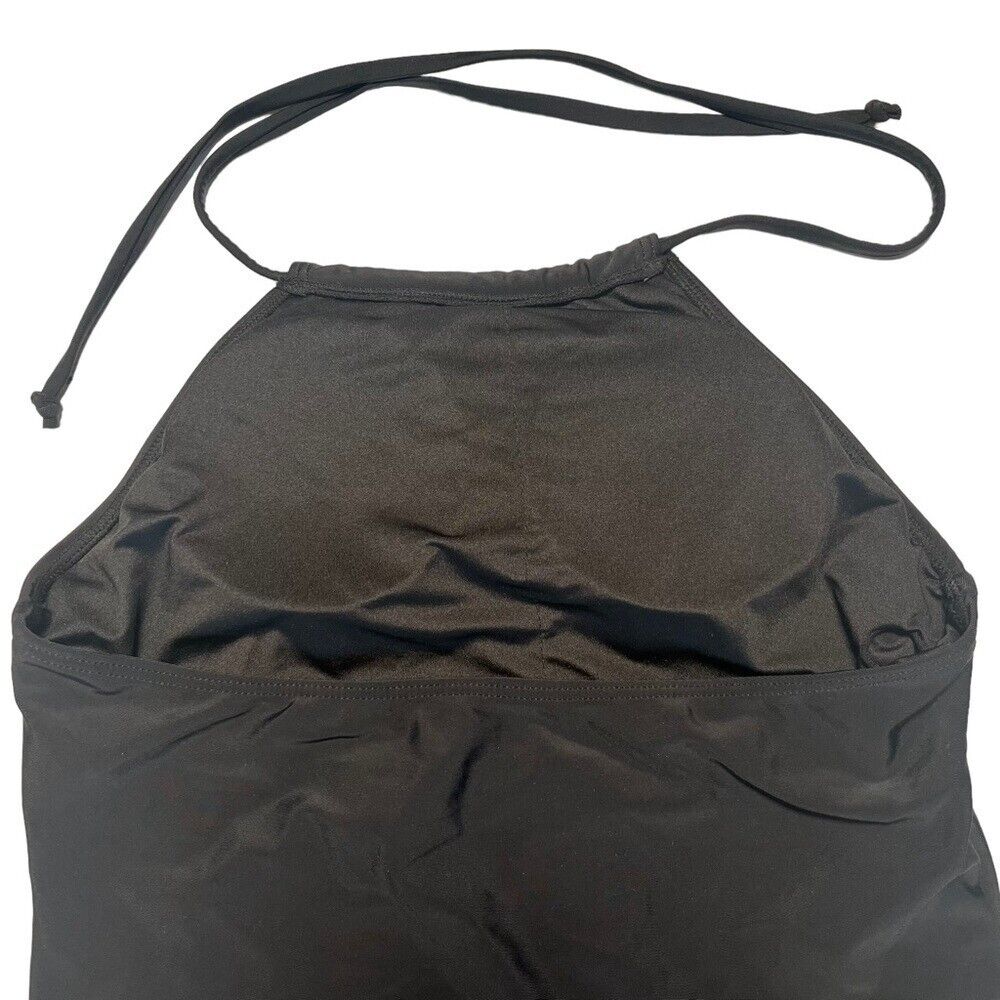 Beachsissi Black Side Drawstrings, Neck Tie, Halter, Tankini Swim Top I Size M
