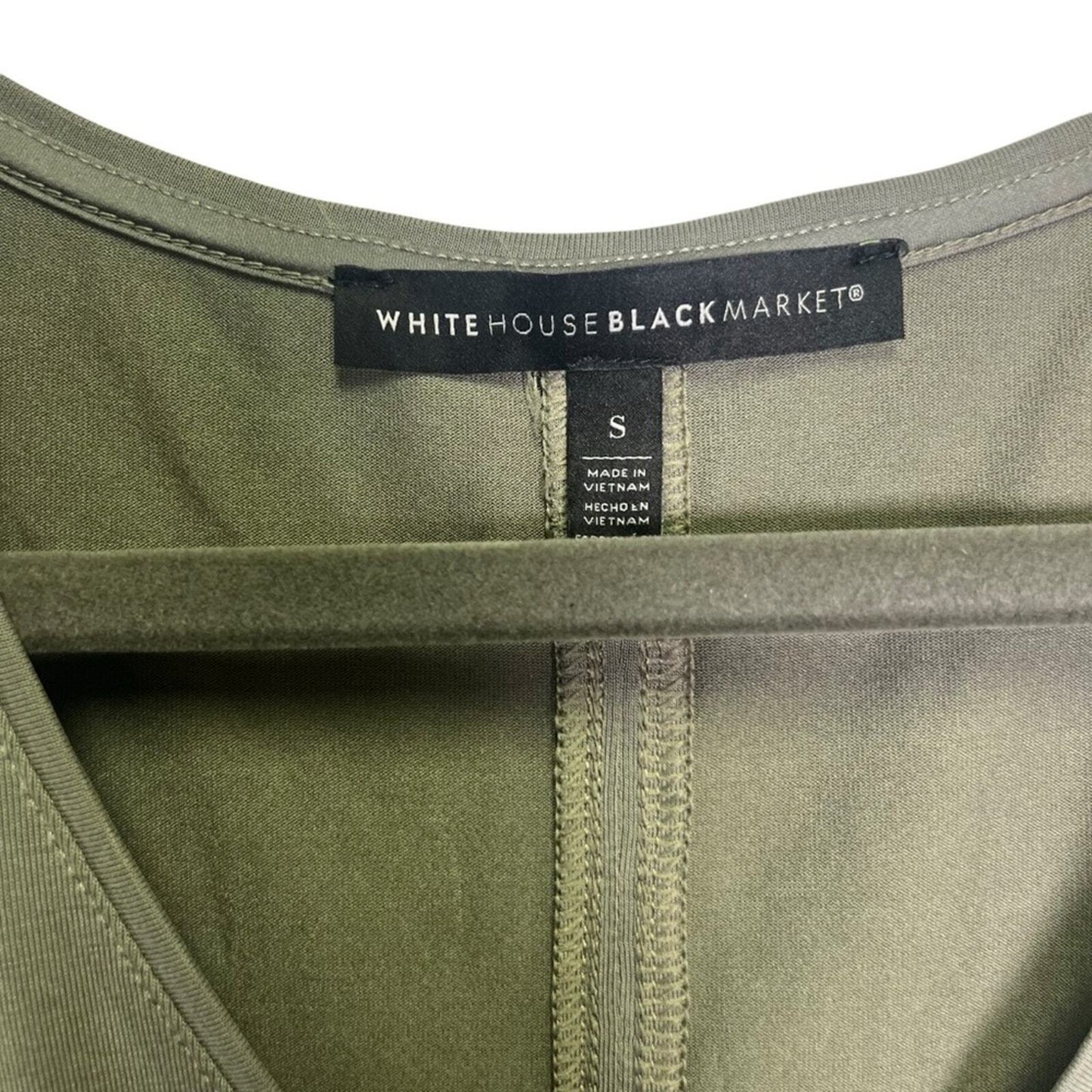 White House Black Market Womens  Small Plain Olive Green 3/4 Sleeve V Neck Top