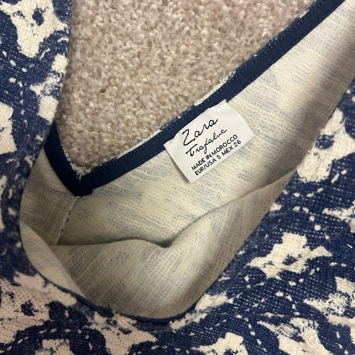 ZARA Trafaluc Size Small 1 Piece Blue White Sleeveless Deep V Neck Romper