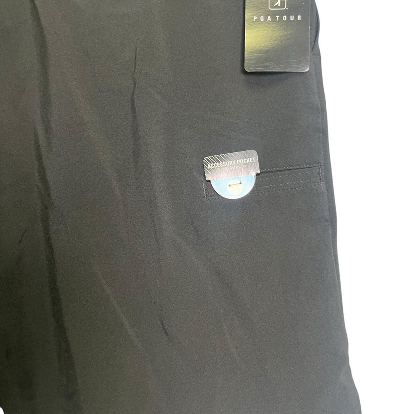 PGA Tour Mens Size 36 Black Active Waistband Stretch Flat Front Golf Shorts NWT