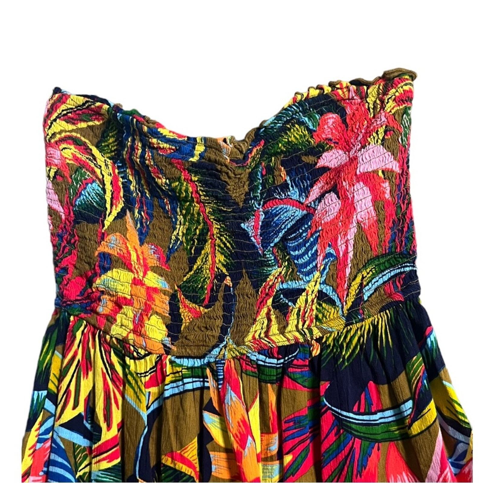 Aerie Womens Sun Dress XS Floral Smocked Bodice Strapless Ruffle Flare Bottom