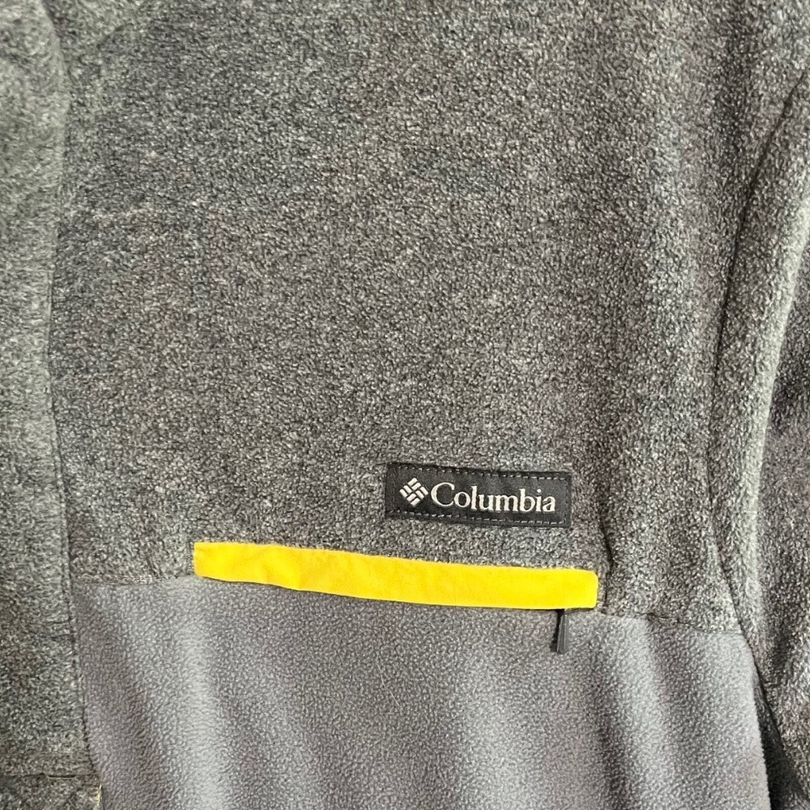 Columbia Mens Medium Fleece 1/4 Snap Pullover Gray w/ Yellow Trim