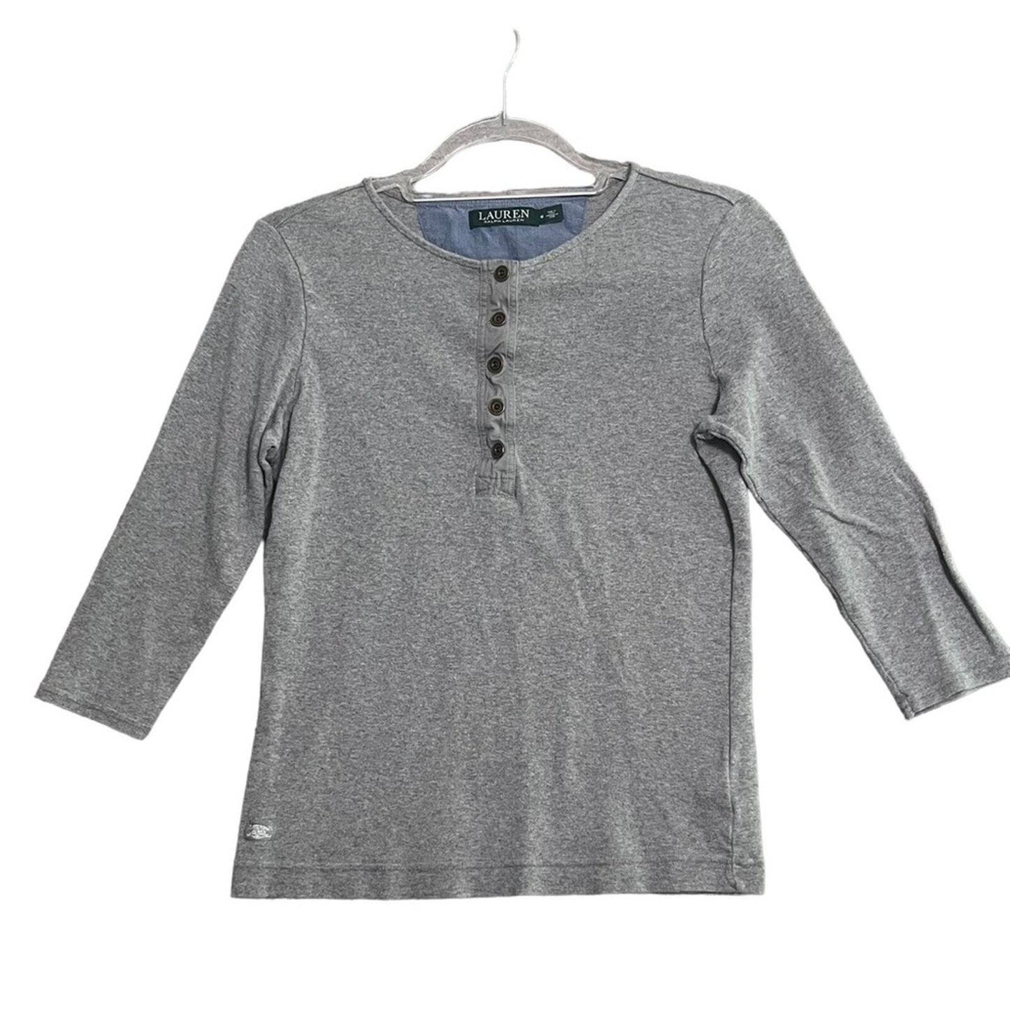Lauren Ralph Lauren Henley Womens Medium Gray Long Sleeve 3/4 Button Down 