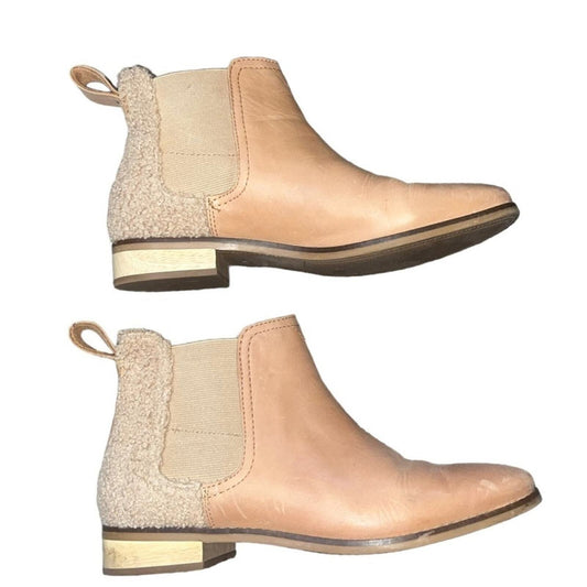 TOMS Womens Size W7 Ella Leather Chelsea Boots Honey Leather Faux Shearling 