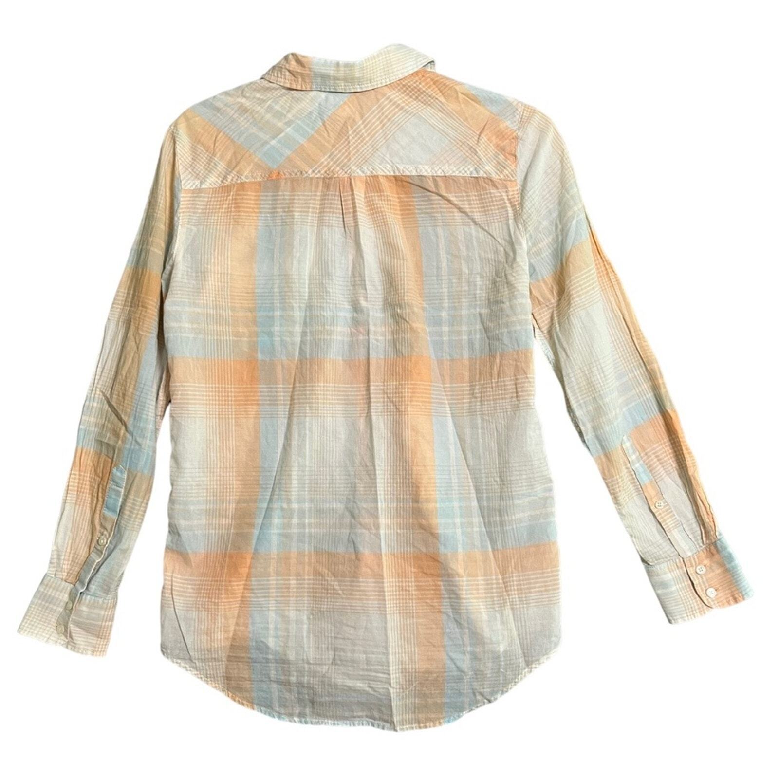 J. Crew Womens XS The Perfect Fit Peach Blue White Long Sleeve Button Down Shirt