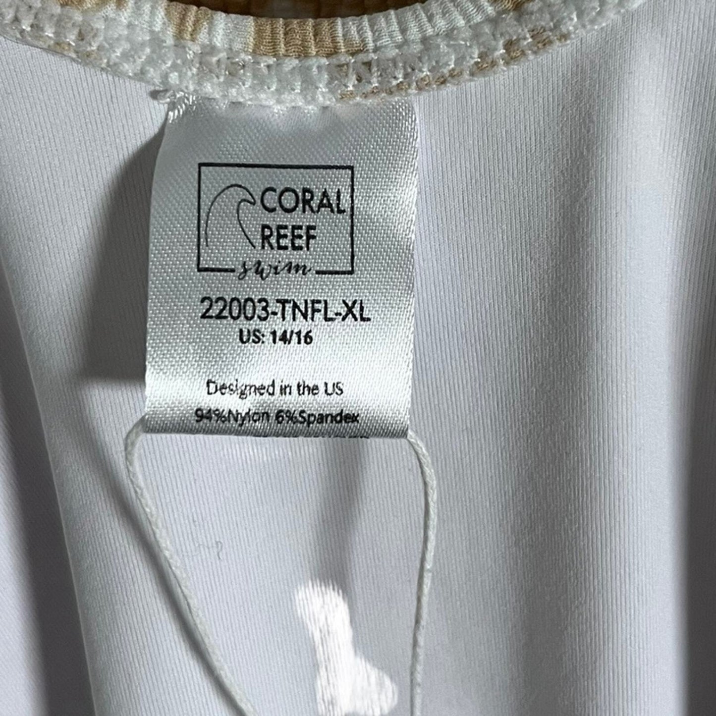 Coral Reef Womens Size XL Tan and White One Piece Swim Suit NWT