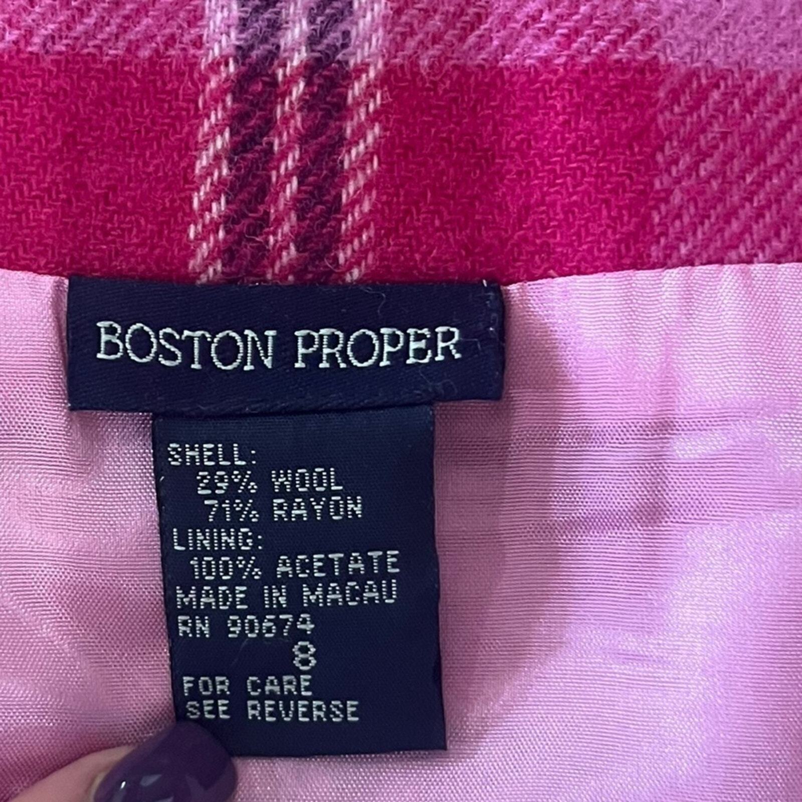 Boston Proper Women's Pink & Red Plaid Wool/Rayon Mini Skirt Size 8