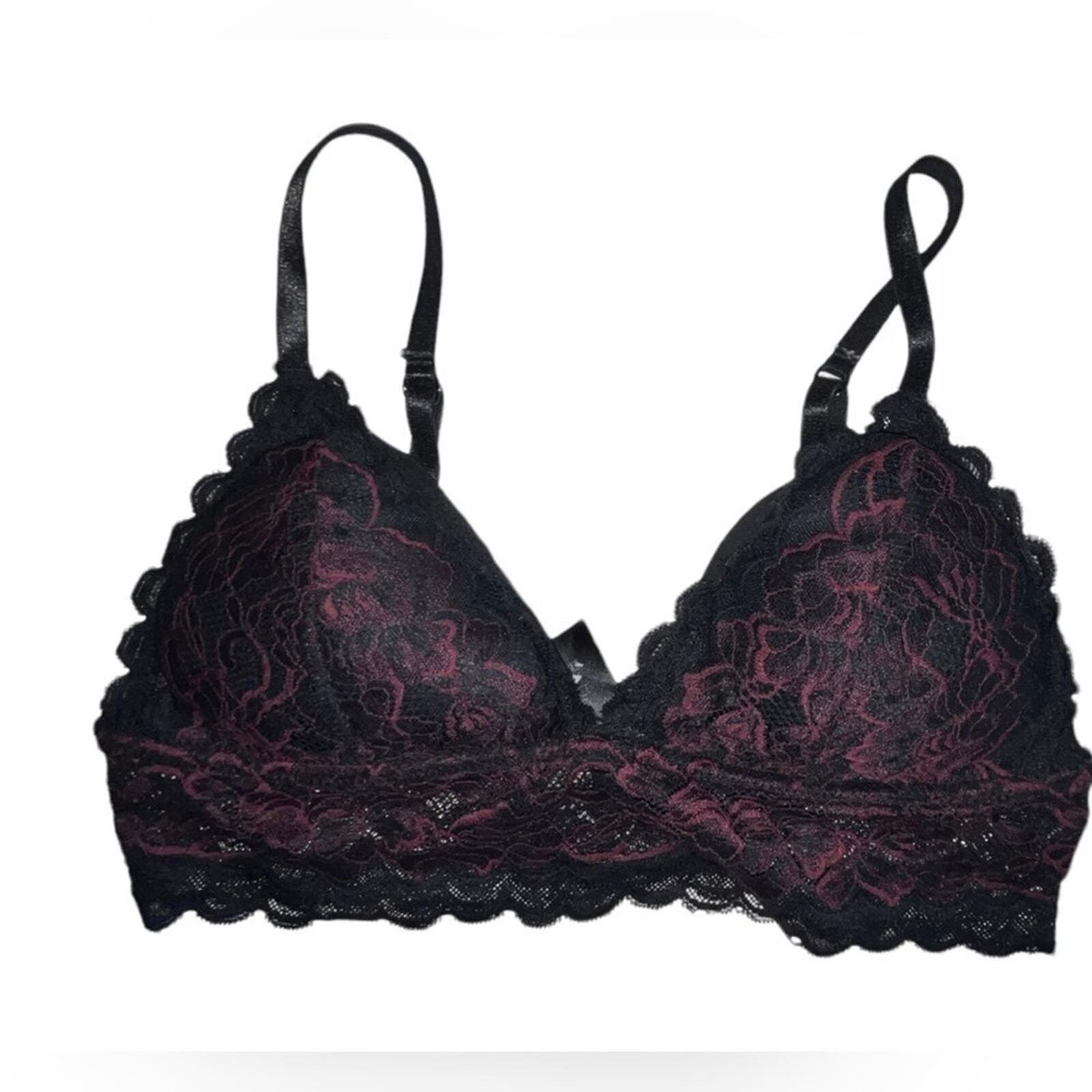 Women’s Size Large bra bralette black purple lace adjustable straps 