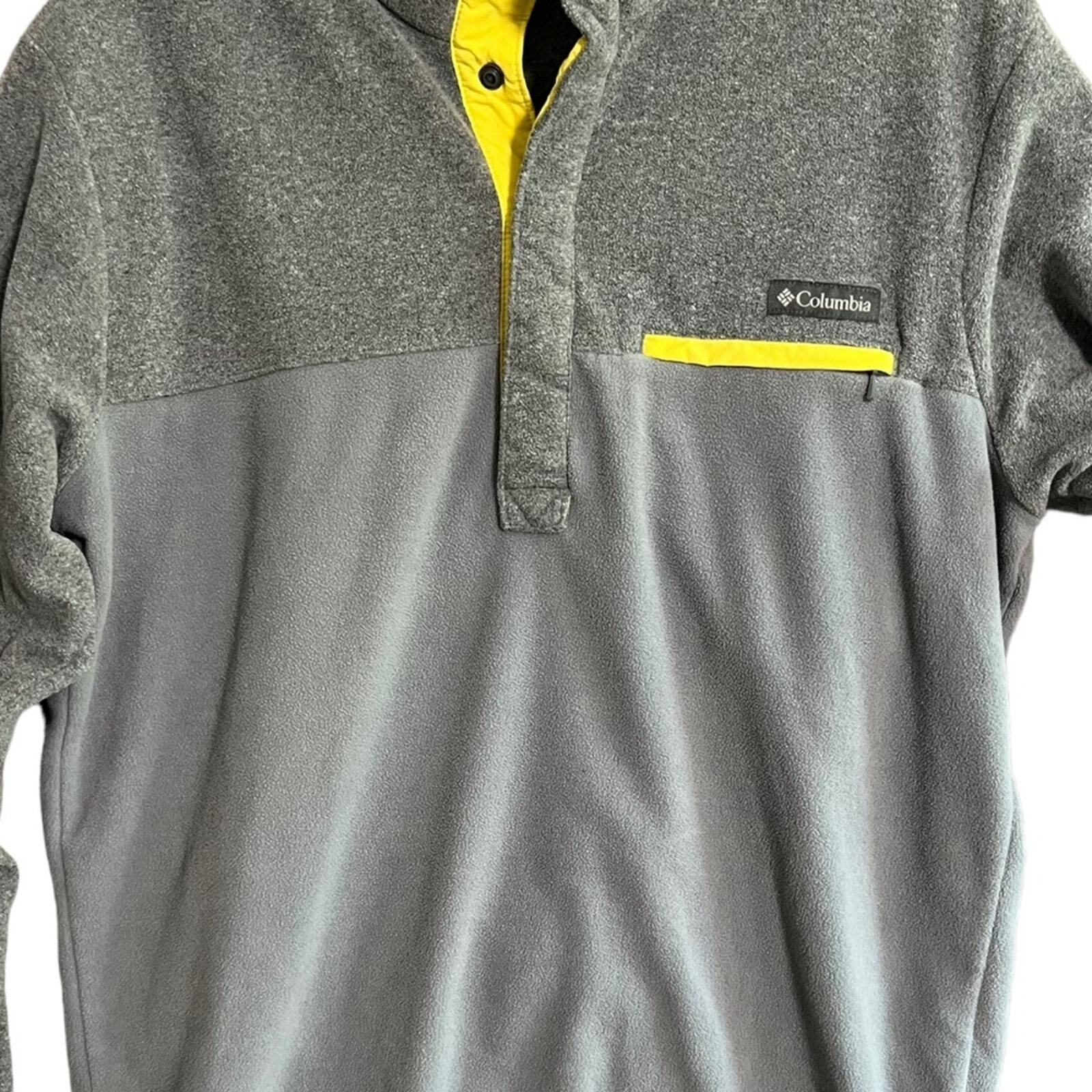 Columbia Mens Medium Fleece 1/4 Snap Pullover Gray w/ Yellow Trim