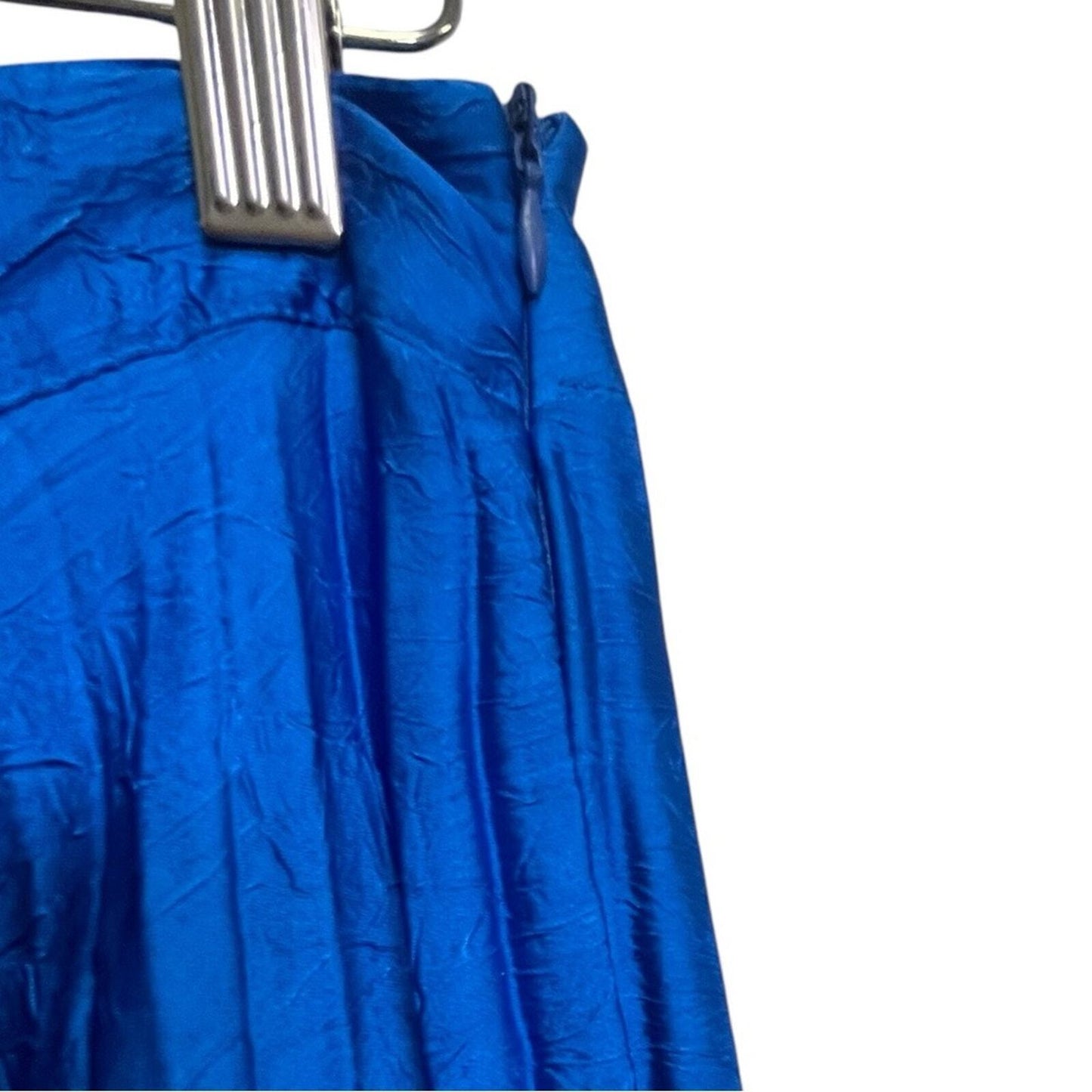 ZARA Womens Blue Shiny Pleated Satin Midi Skirt Size Medium NWT