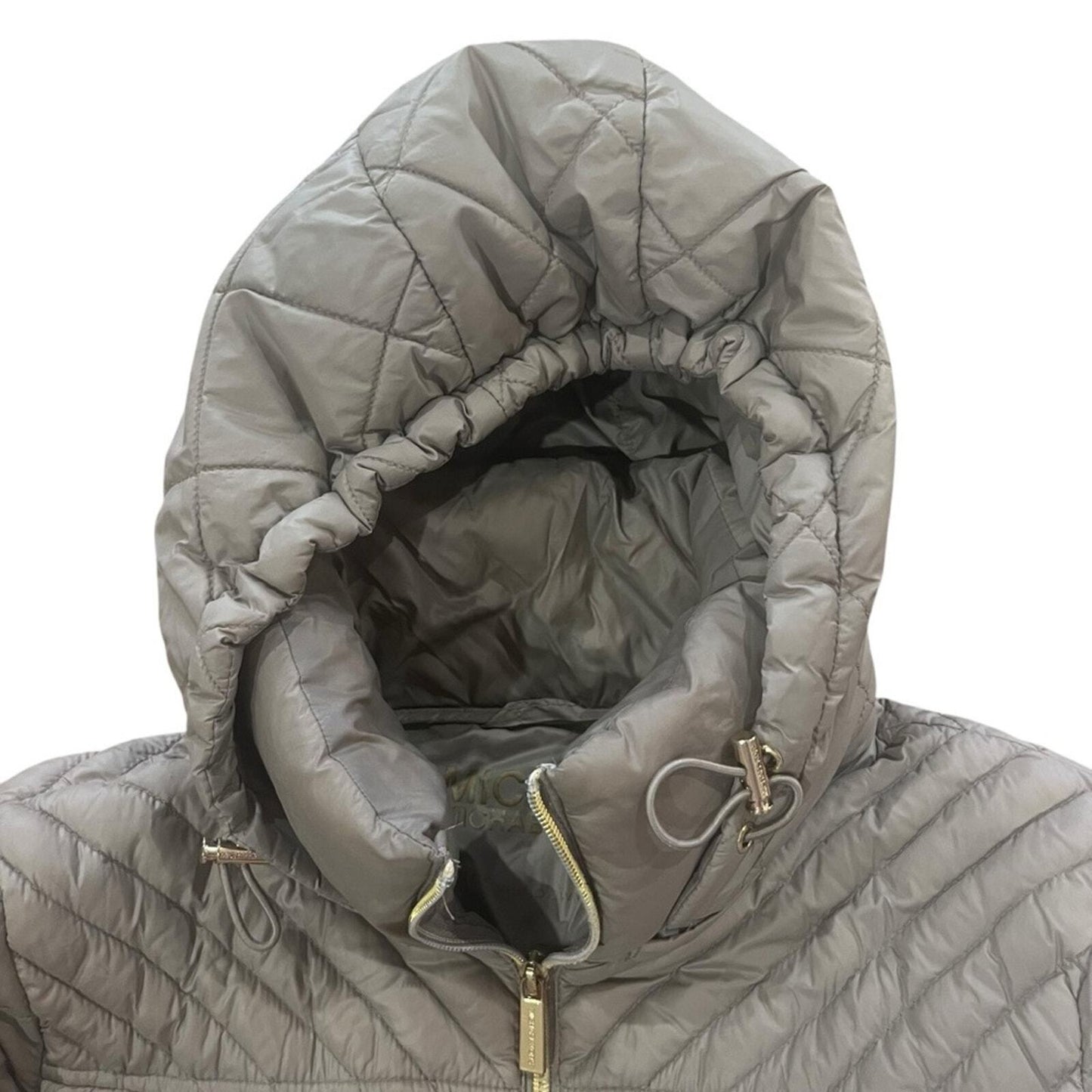 Michael Kors Women Tan Medium Lightweight Diamond Quilted Hooded Down Fill Coat